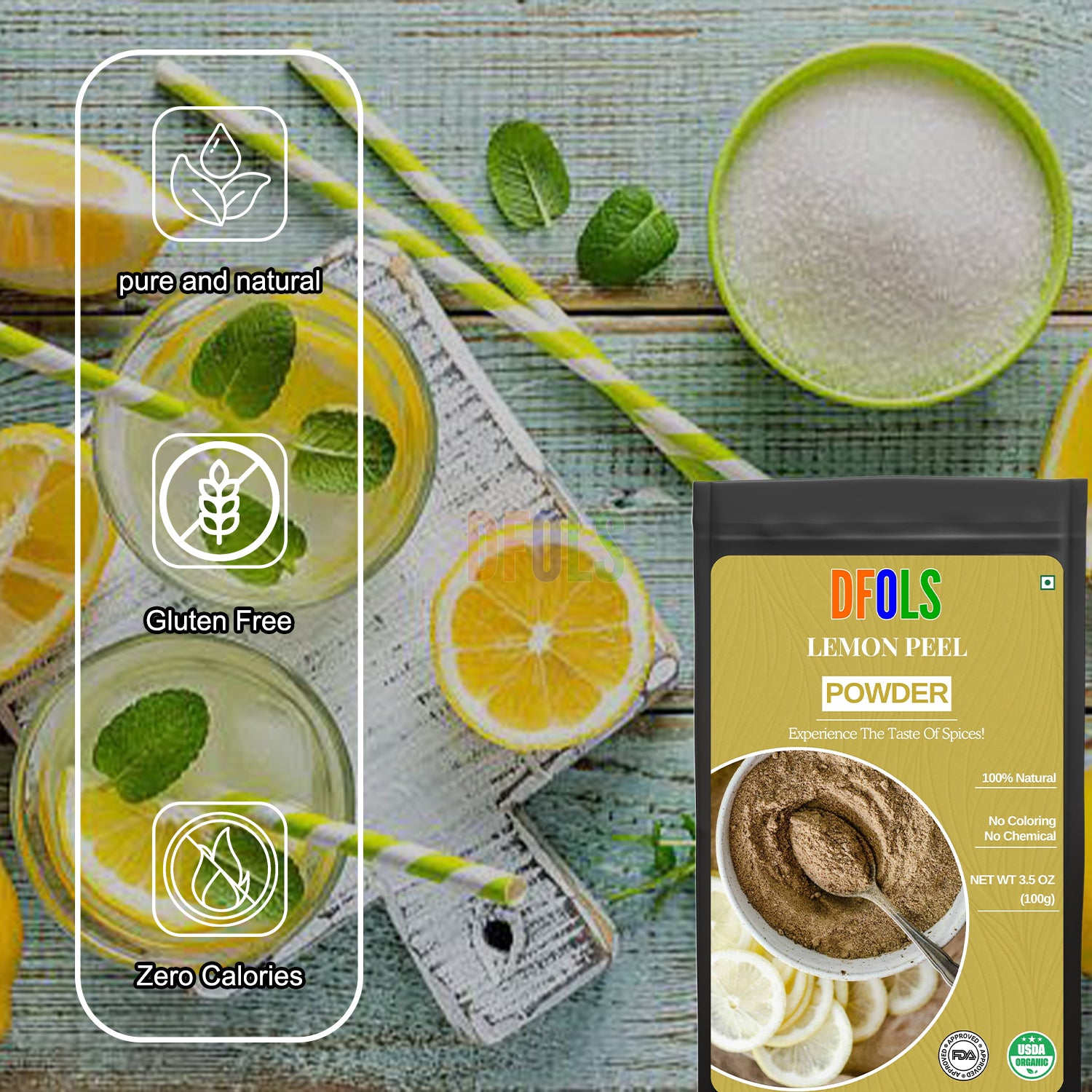 Organic Lemon Peel Powder | 100% Natural & Pure Citrus Zest Powder | Rich in Vitamin C | Perfect for Cooking, Baking, Skin Care, Detox Drinks & Herbal Remedies - DFOLS