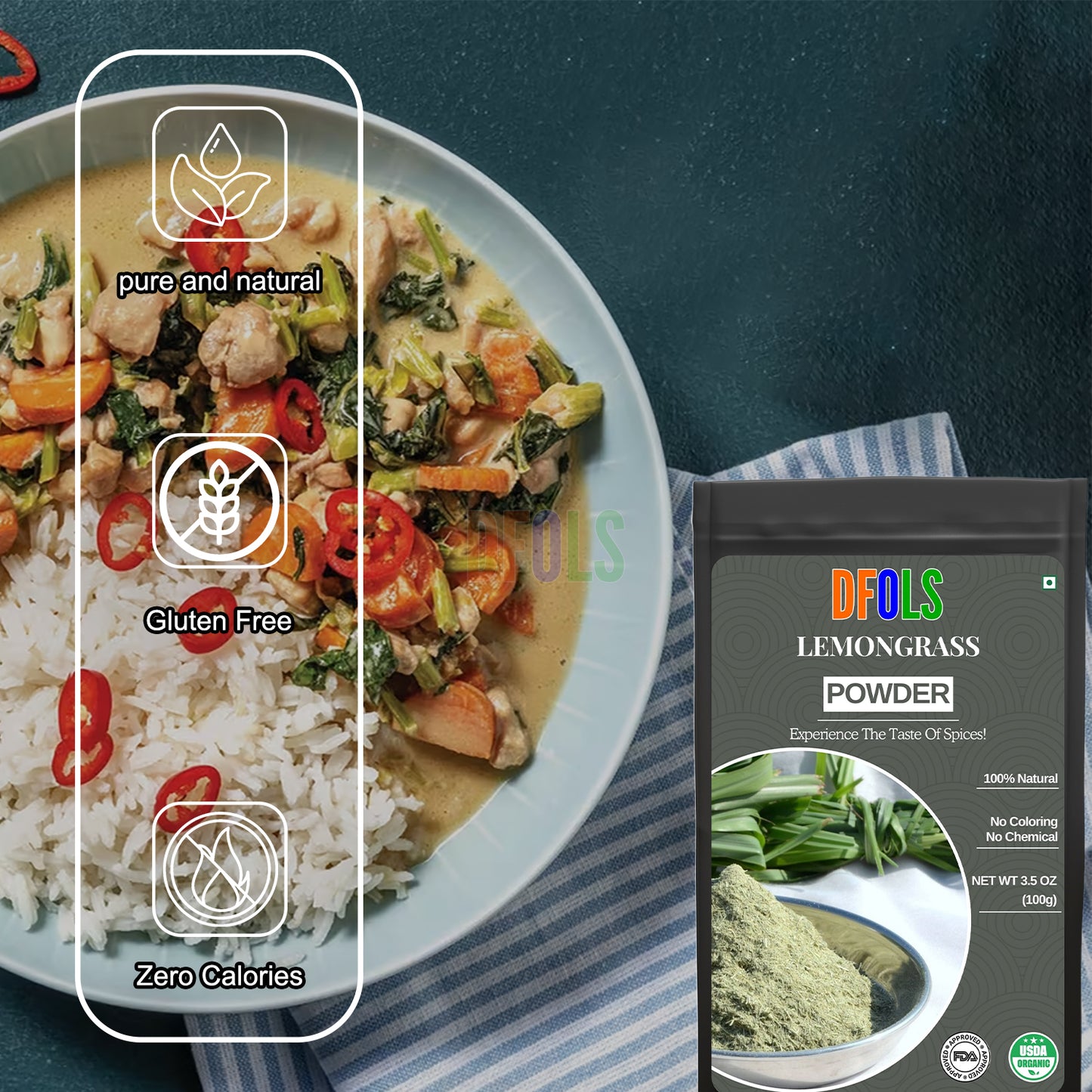 Lemongrass Powder  freshly ground dried herb. Used for cooking and tea. - DFOLS