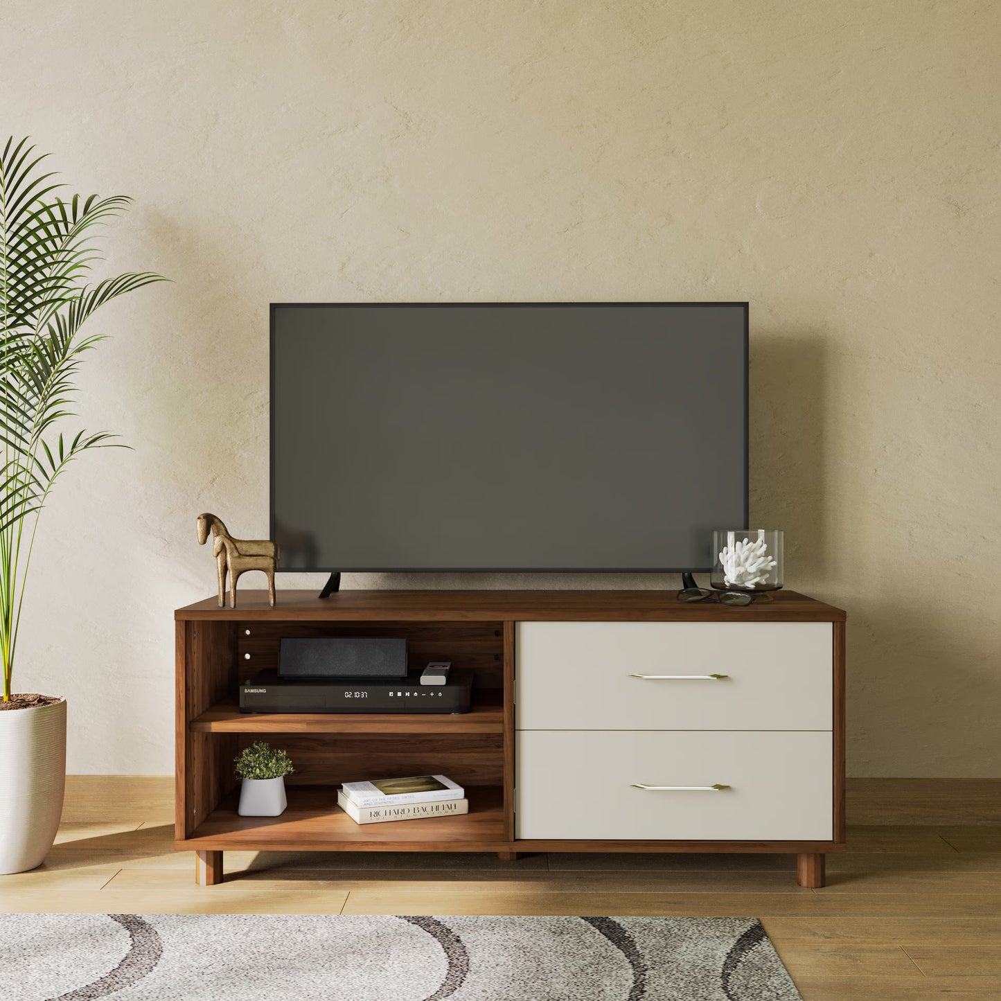 DFOLS Allie Modern Engineered Wood TV Unit with Drawers & Storage Shelf