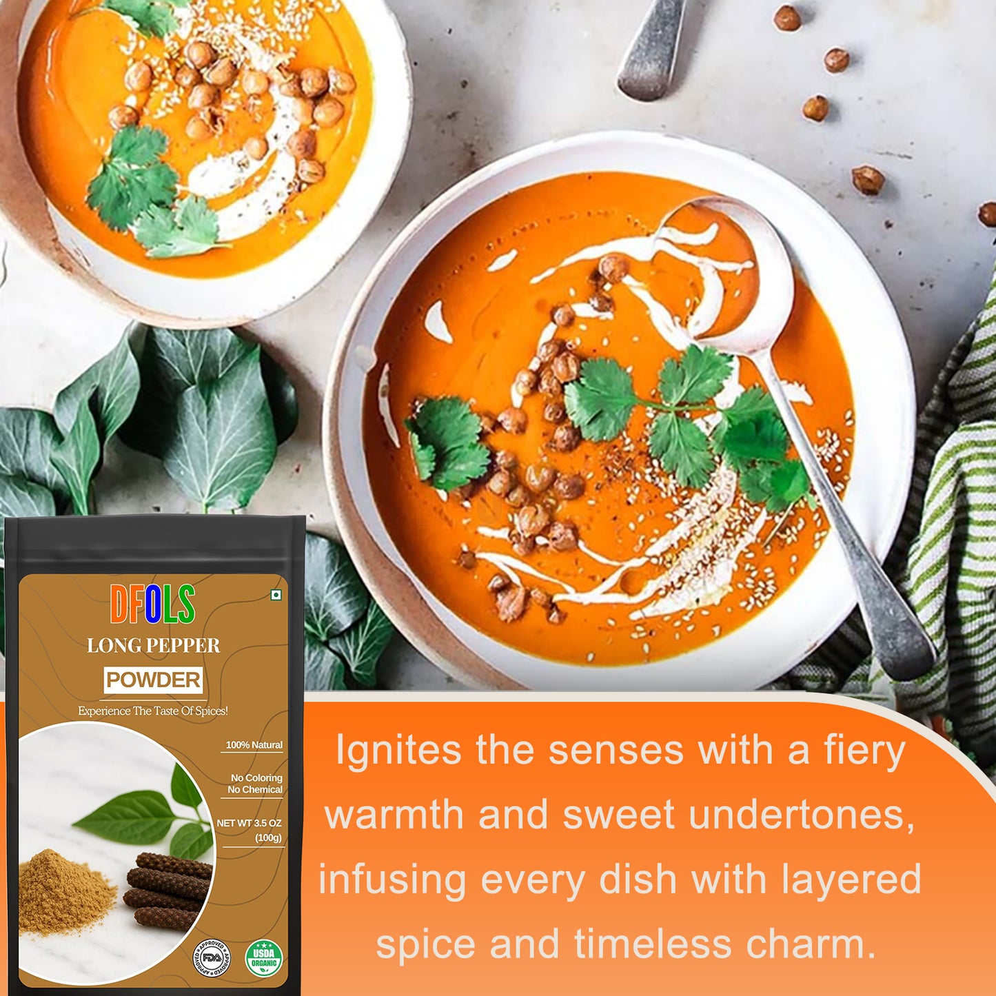 Organic Long Pepper Powder | 100% Pure & Natural Spice | Premium Pippali for Cooking, Ayurveda & Wellness - DFOLS