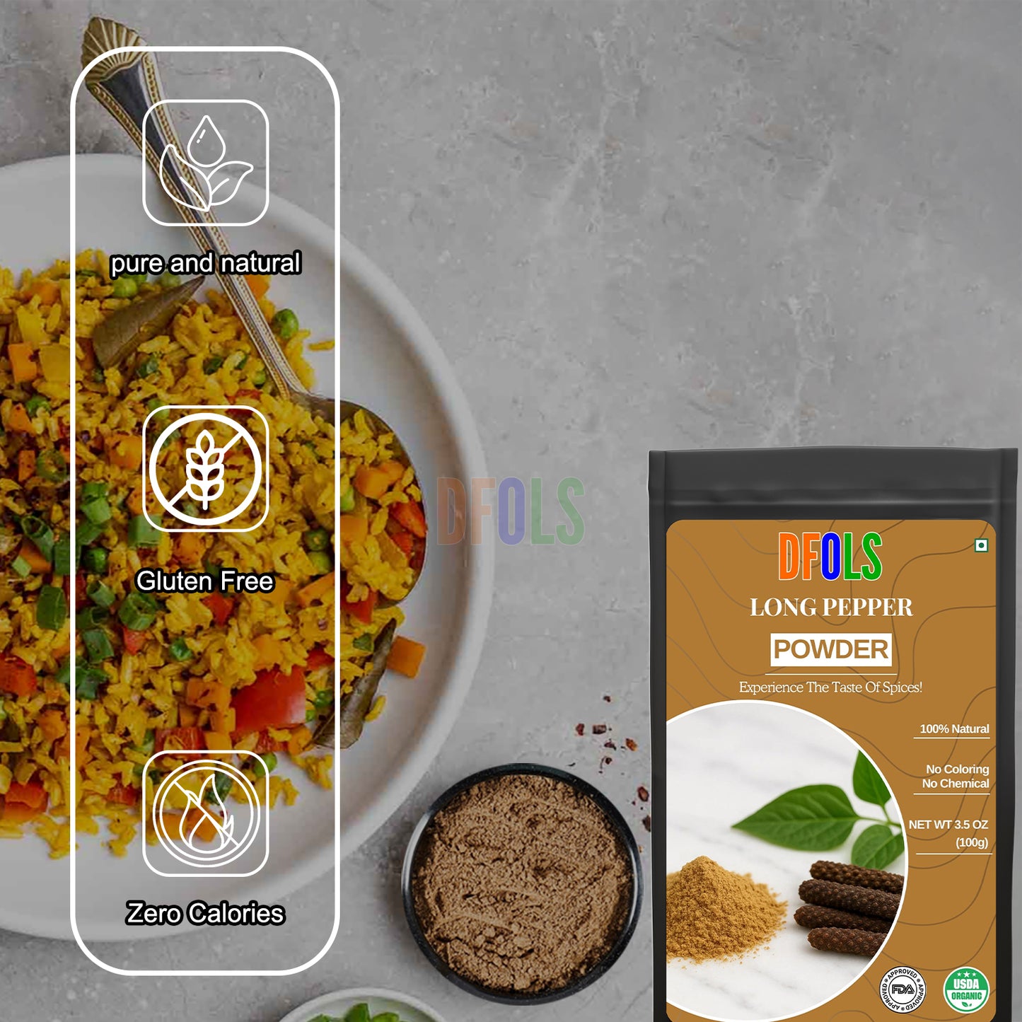 Organic Long Pepper Powder | 100% Pure & Natural Spice | Premium Pippali for Cooking, Ayurveda & Wellness - DFOLS