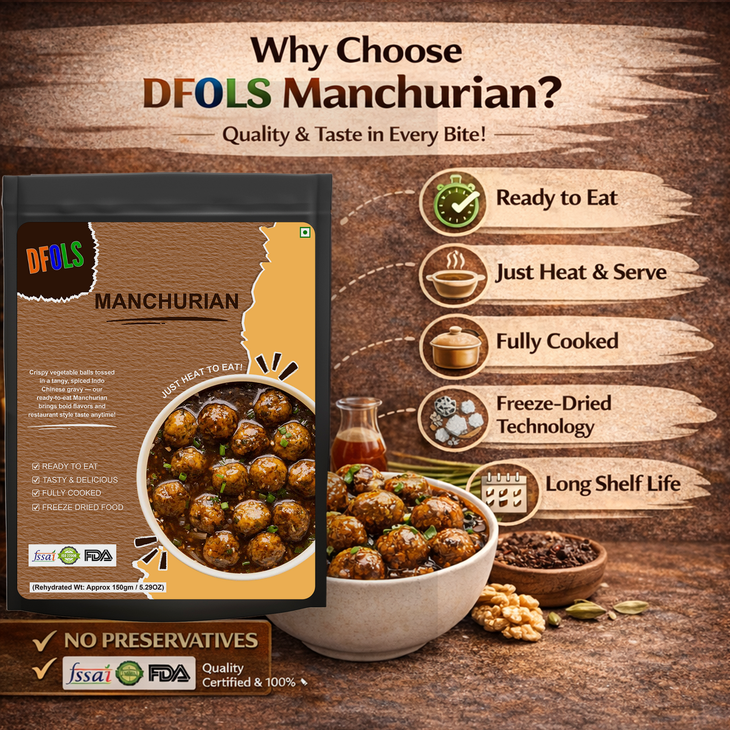 Manchurian Gravy | Indian-Chinese Style Veg Dumplings in Spicy, Bold Sauce | Ready-to-Eat Shelf-Stable Meal | Rich Flavour, Quick & Convenient Meal Pack