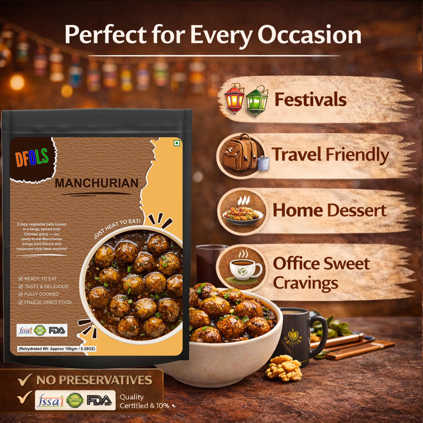 Manchurian Gravy | Indian-Chinese Style Veg Dumplings in Spicy, Bold Sauce | Ready-to-Eat Shelf-Stable Meal | Rich Flavour, Quick & Convenient Meal Pack