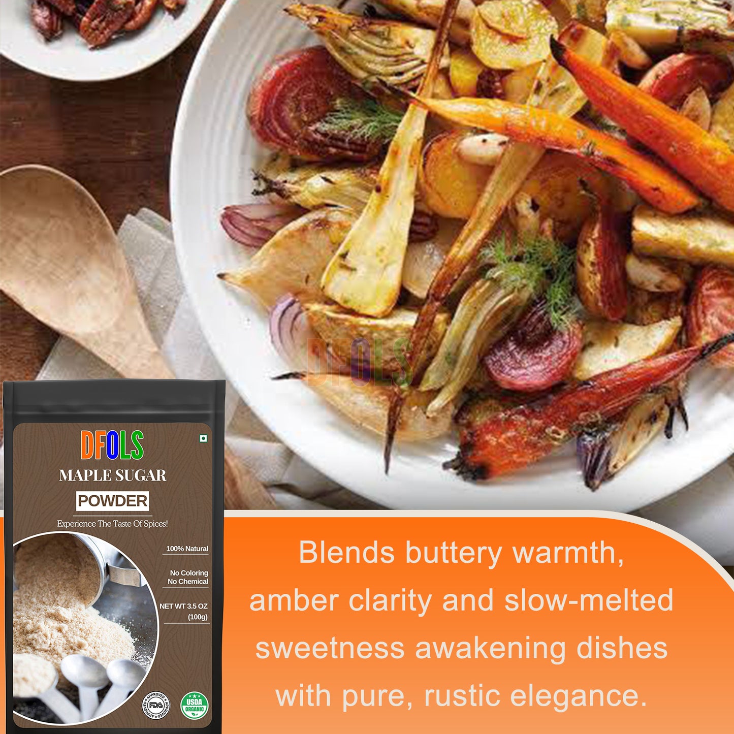 Pure Maple Sugar, Natural Sweetener, Maple Powder - Perfect Sugar Alternative for Teas, Baking & More - DFOLS