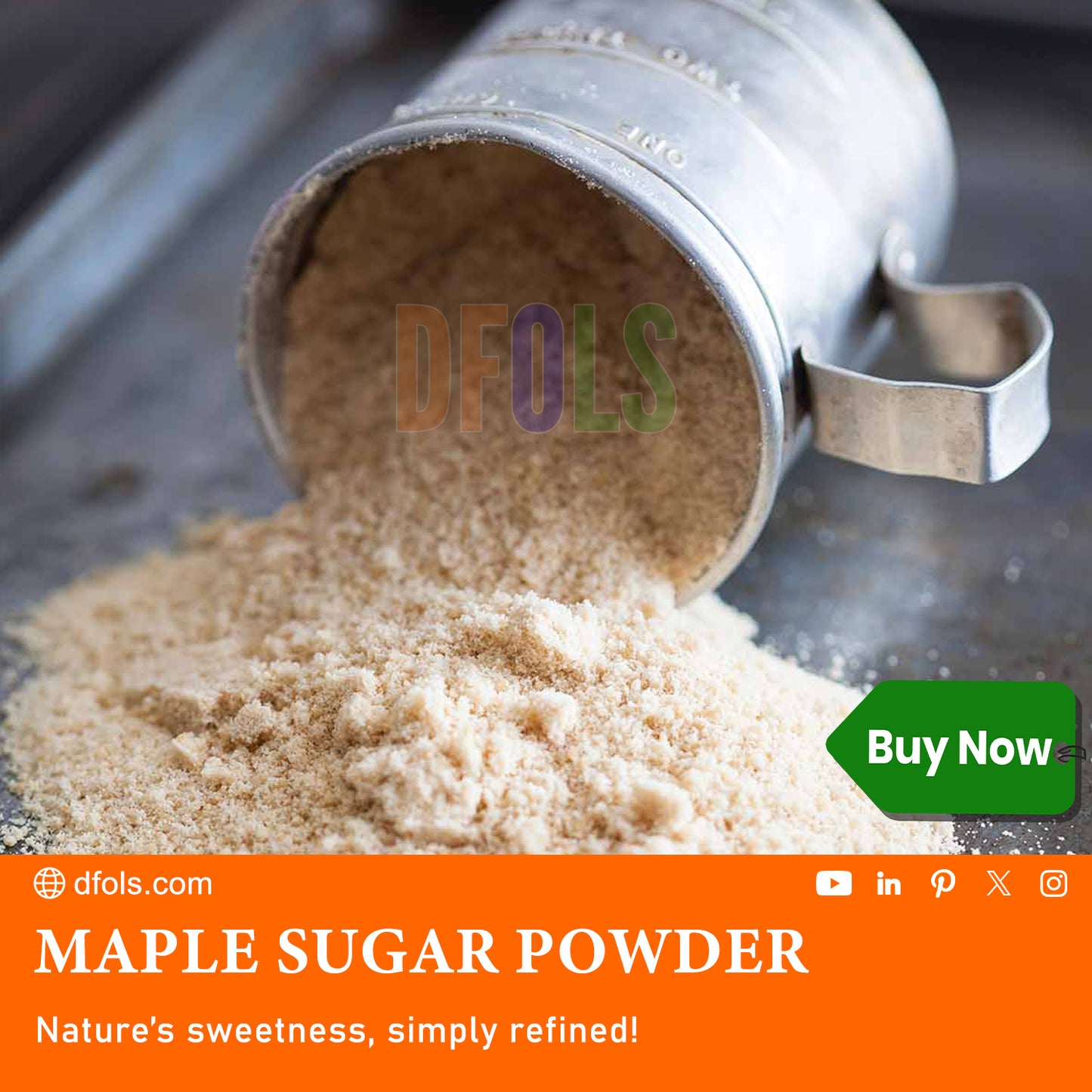 Pure Maple Sugar, Natural Sweetener, Maple Powder - Perfect Sugar Alternative for Teas, Baking & More - DFOLS