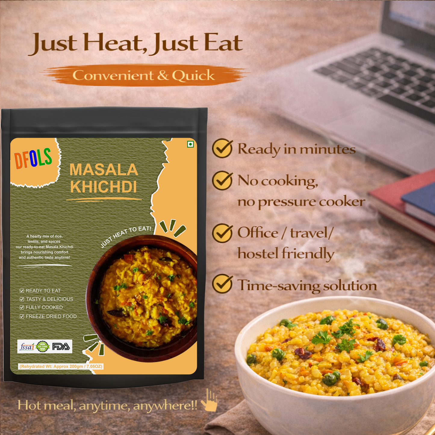 Masala Khichdi | Spiced Rice & Lentil Meal | Ready-to-Eat Heat & Serve | Comforting, Flavorful Indian Dish | Nutritious & Convenient Meal Pack