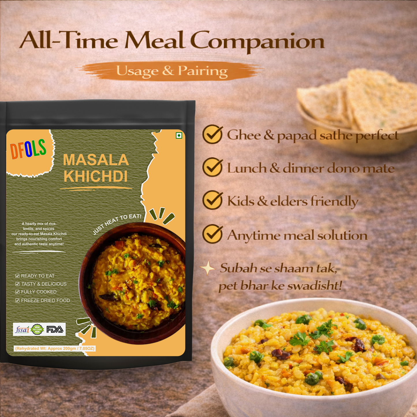 Masala Khichdi | Spiced Rice & Lentil Meal | Ready-to-Eat Heat & Serve | Comforting, Flavorful Indian Dish | Nutritious & Convenient Meal Pack