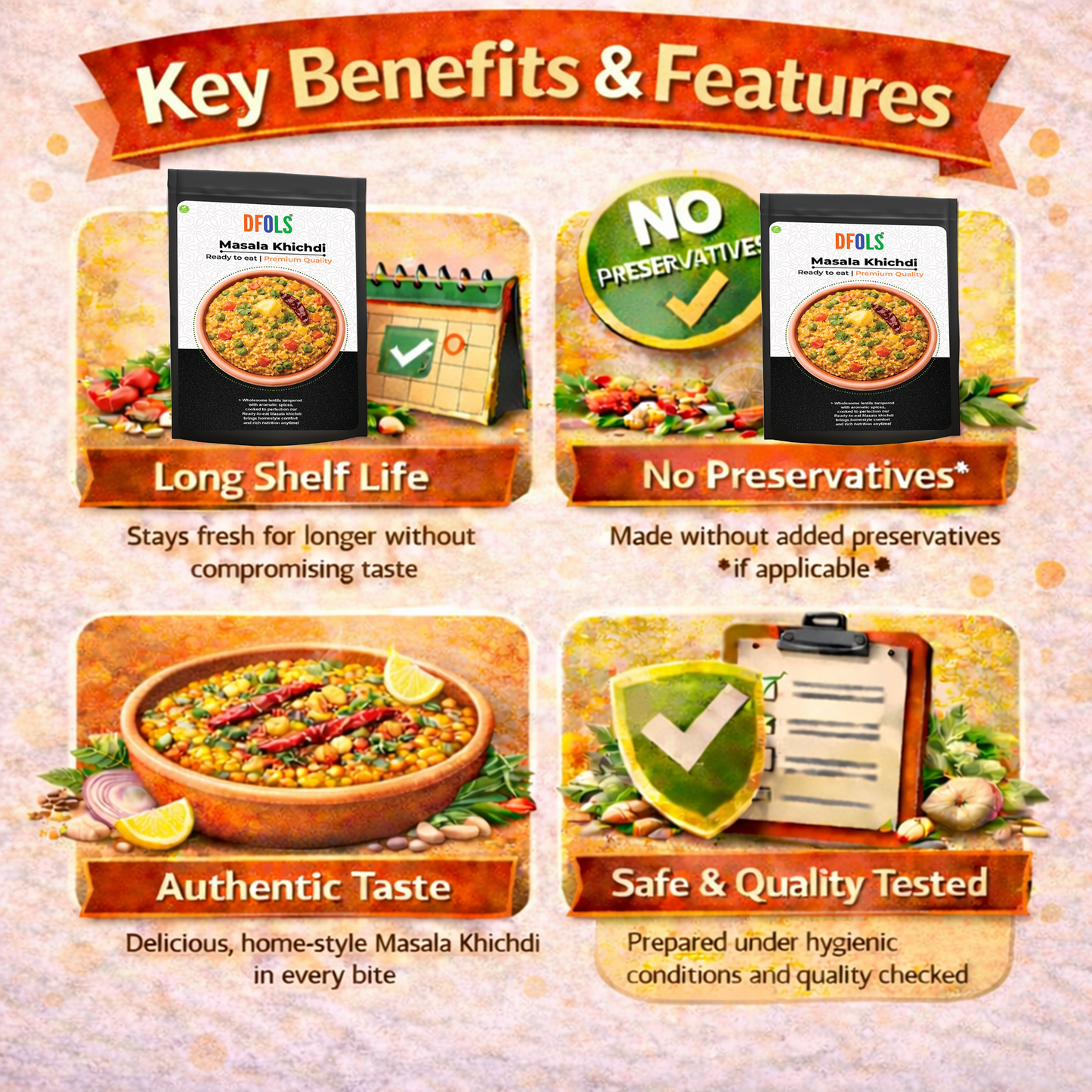 Dfols Masala Khichdi Ready to Eat Spiced Rice Lentils 7.05oz 200g キチュリ