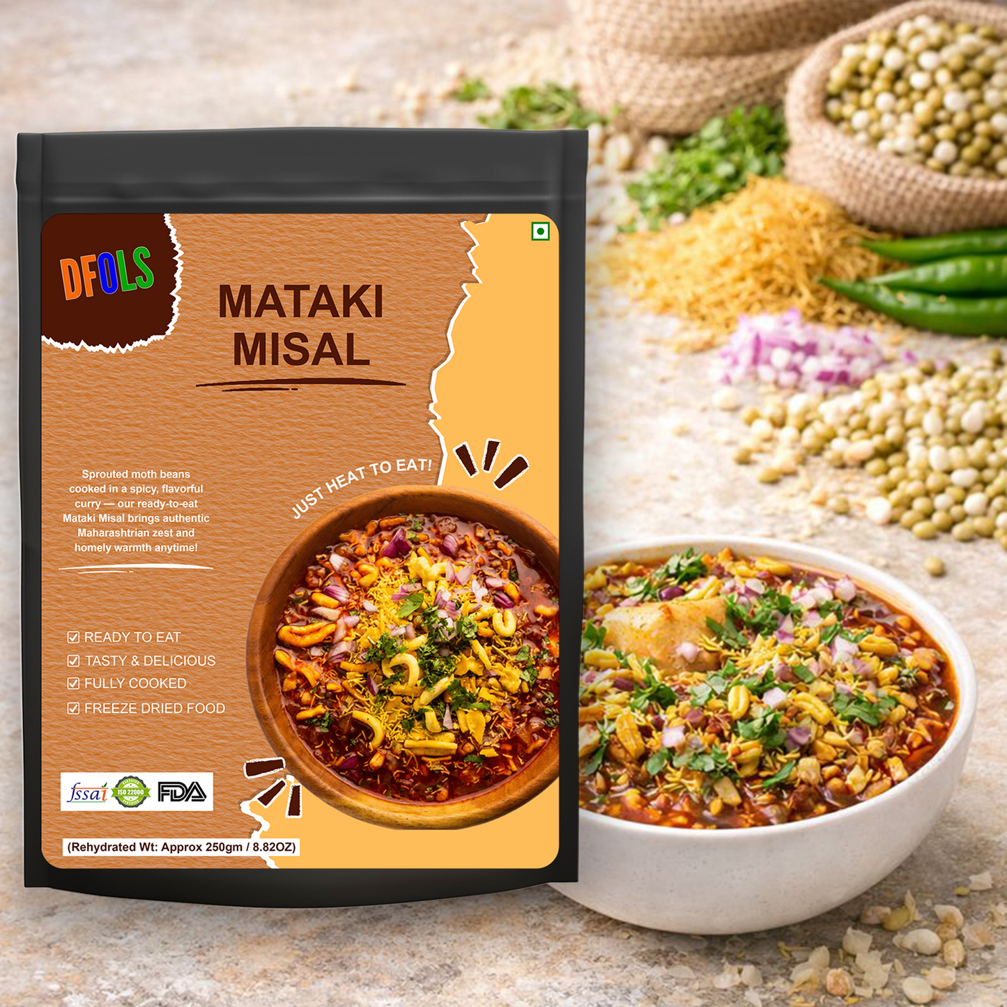 Mataki Misal Ready-to-Eat | Spicy Maharashtrian Sprouted Lentil Curry with Farsan | Authentic Taste, Heat & Serve Meal | High-Protein, Flavor-Rich Indian Snack