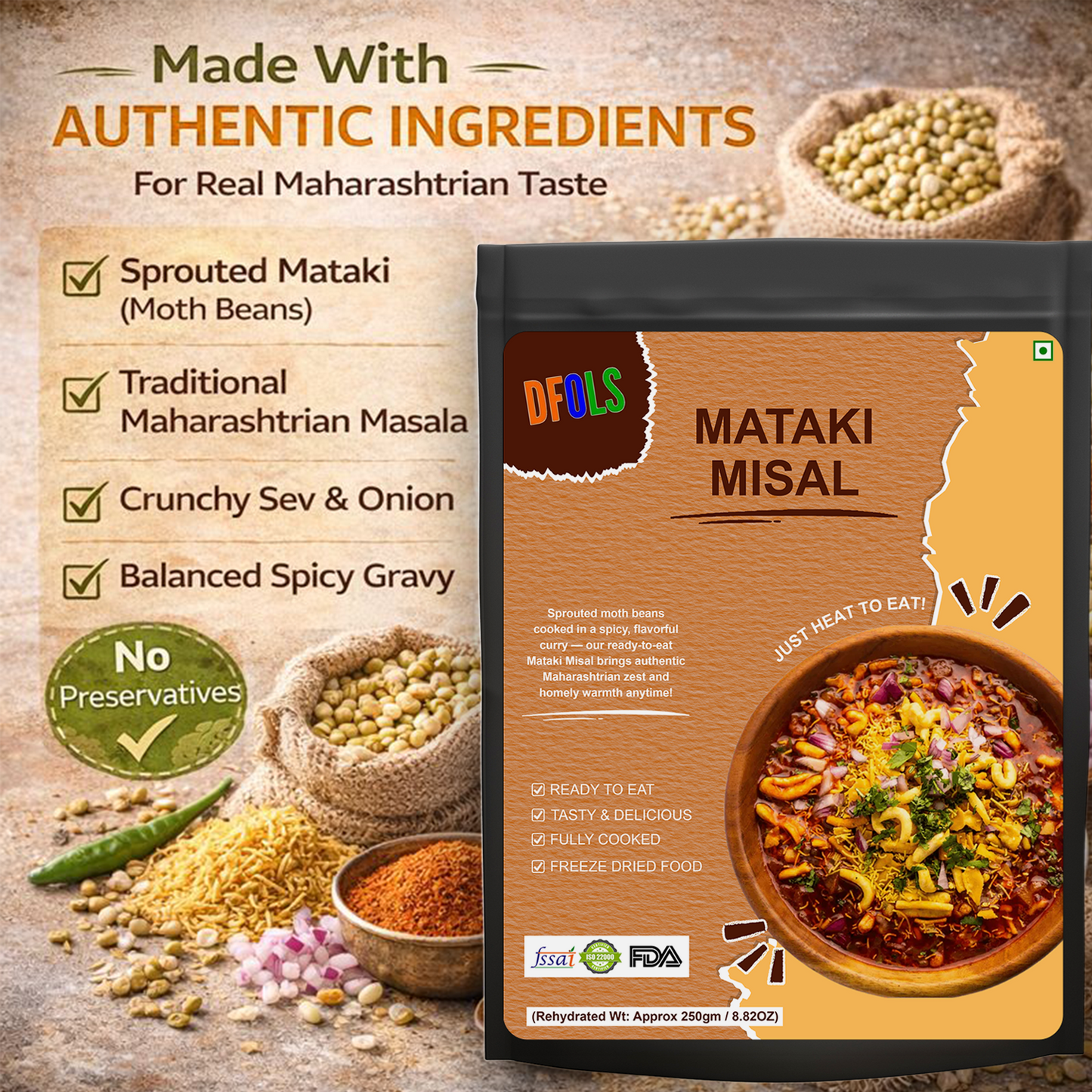 Mataki Misal Ready-to-Eat | Spicy Maharashtrian Sprouted Lentil Curry with Farsan | Authentic Taste, Heat & Serve Meal | High-Protein, Flavor-Rich Indian Snack