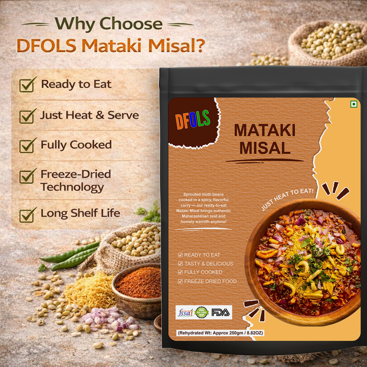 Mataki Misal Ready-to-Eat | Spicy Maharashtrian Sprouted Lentil Curry with Farsan | Authentic Taste, Heat & Serve Meal | High-Protein, Flavor-Rich Indian Snack