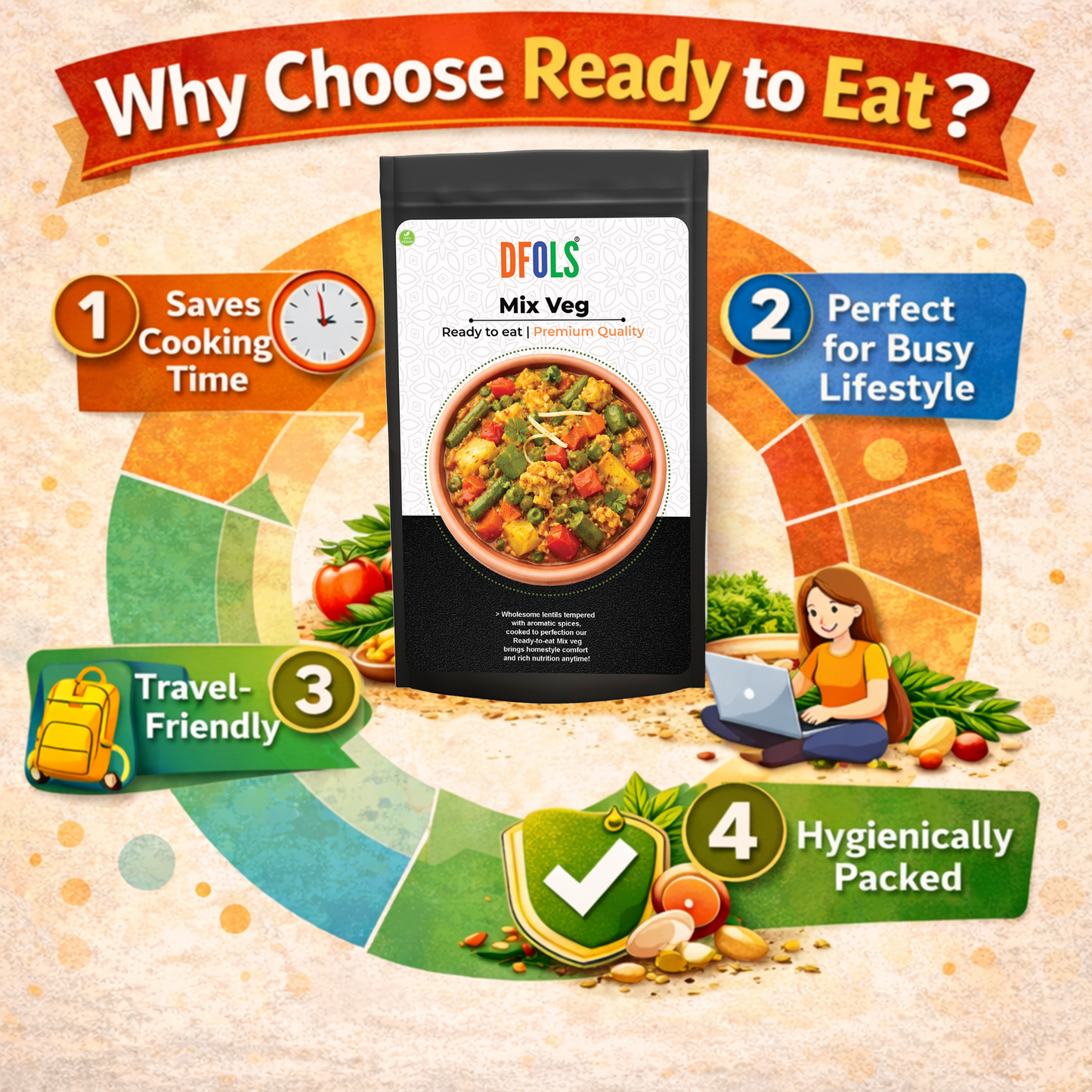 DFOLS Mix Veg Ready to Eat Indian Vegetable Curry 0.55lb 8.82oz 250g ミックスベジ