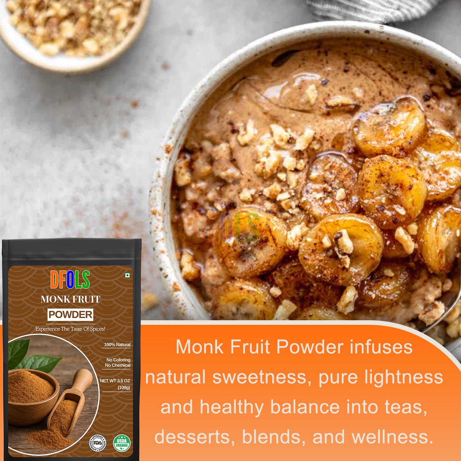 Monk Fruit Powder – Natural Zero-Calorie Sweetener for Baking, Cooking, Keto & Diabetic Diets | Non-GMO, Gluten-Free, Low-Carb Sugar Substitute for Coffee, Tea & Desserts - DFOLS