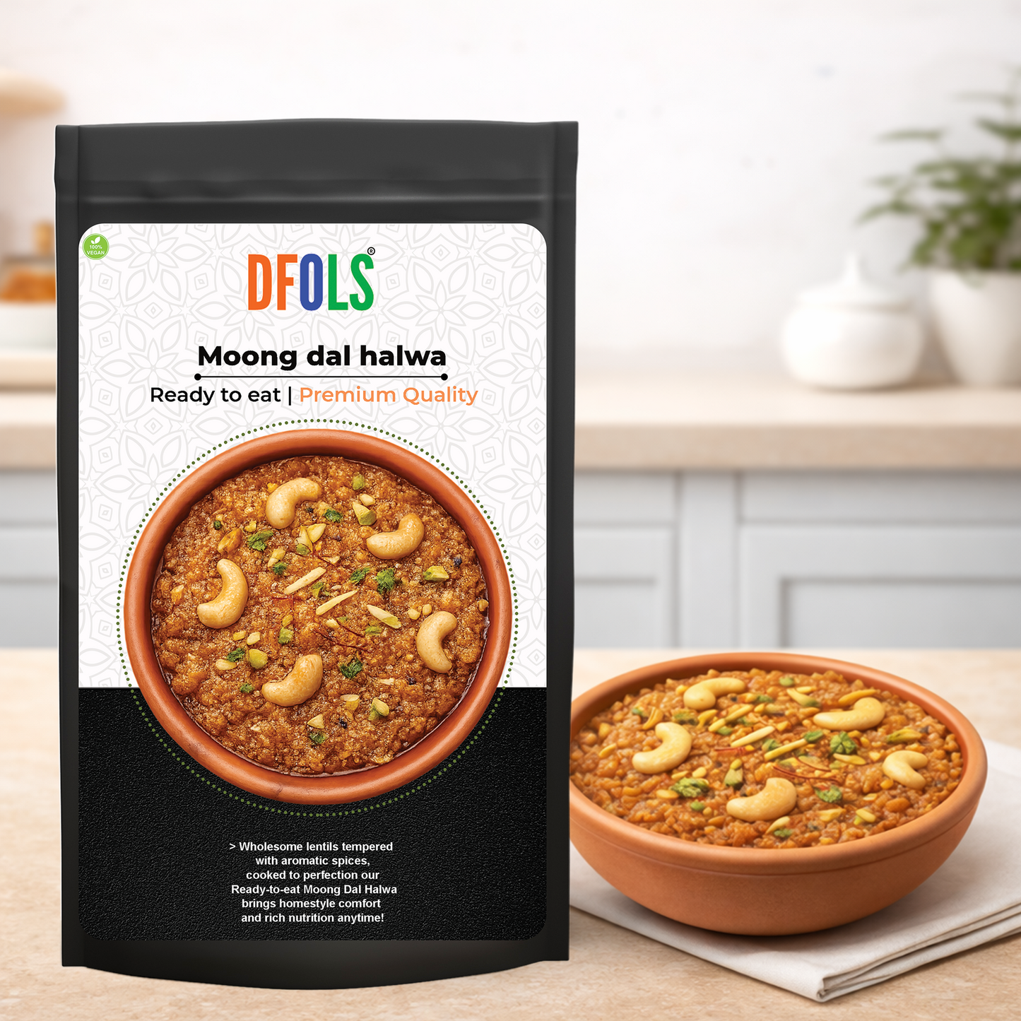 Dfols Moong Dal Halwa Ready to Eat Indian Dessert 0.22lb 3.52oz 100g ムーングダールハルワ