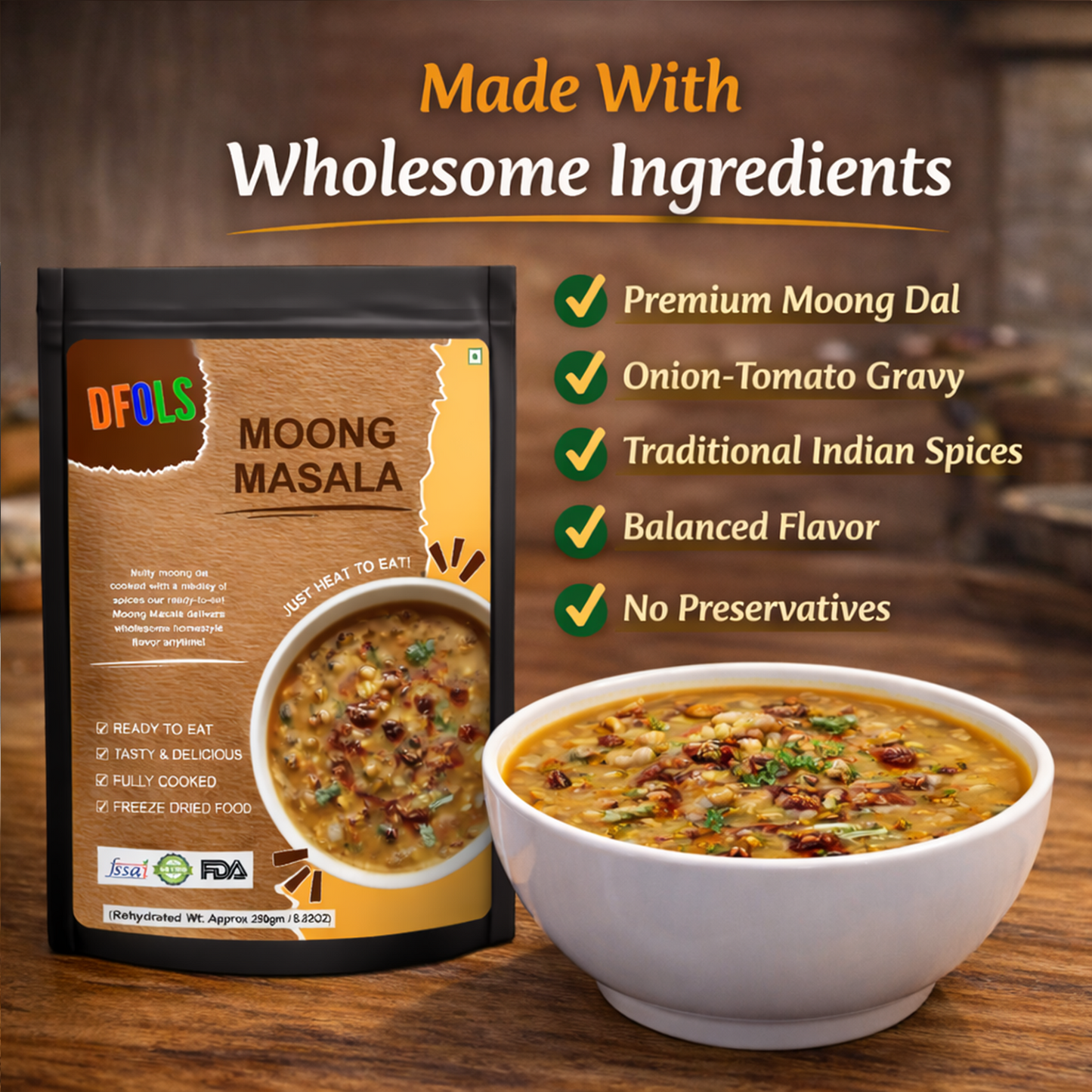 Moong Masala Ready-to-Eat | Protein-Rich Indian Lentil Curry with Aromatic Spices | Heat & Serve Meal | Natural Ingredients, Flavorful & Nutritious