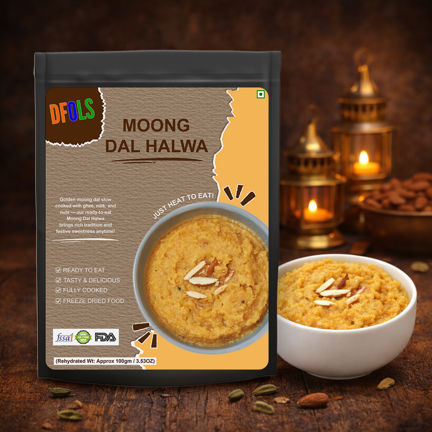 Indian Moong Dal Halwa | Slow-Cooked Dessert Made with Yellow Lentils, Pure Ghee & Sugar | Rich, Authentic Indian Sweet | Instant Ready Halwa | Traditional Dessert Treat