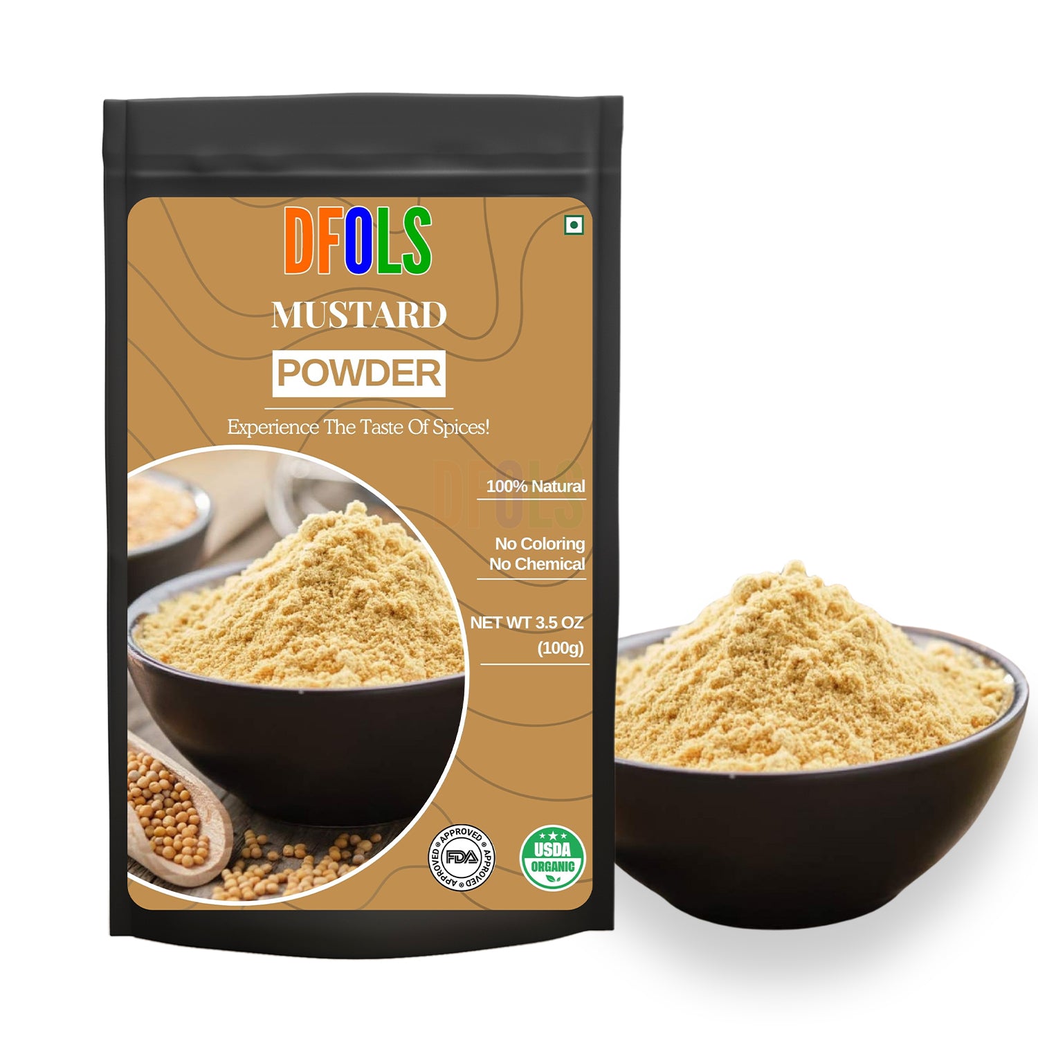 Premium Mustard Powder | Pure Ground Mustard Spice for Cooking, Baking, Pickles, Marinades & Dressings | Strong, Bold & Spicy Flavor | Fresh Aromatic Spice for Kitchen Use - DFOLS