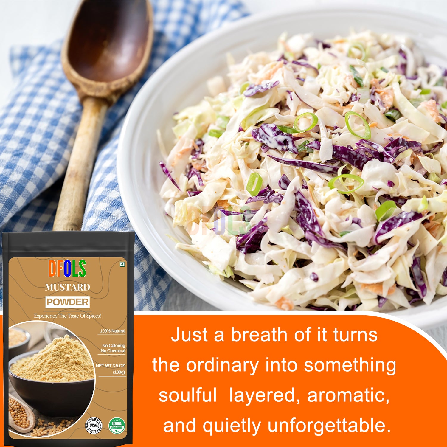 Premium Mustard Powder | Pure Ground Mustard Spice for Cooking, Baking, Pickles, Marinades & Dressings | Strong, Bold & Spicy Flavor | Fresh Aromatic Spice for Kitchen Use - DFOLS