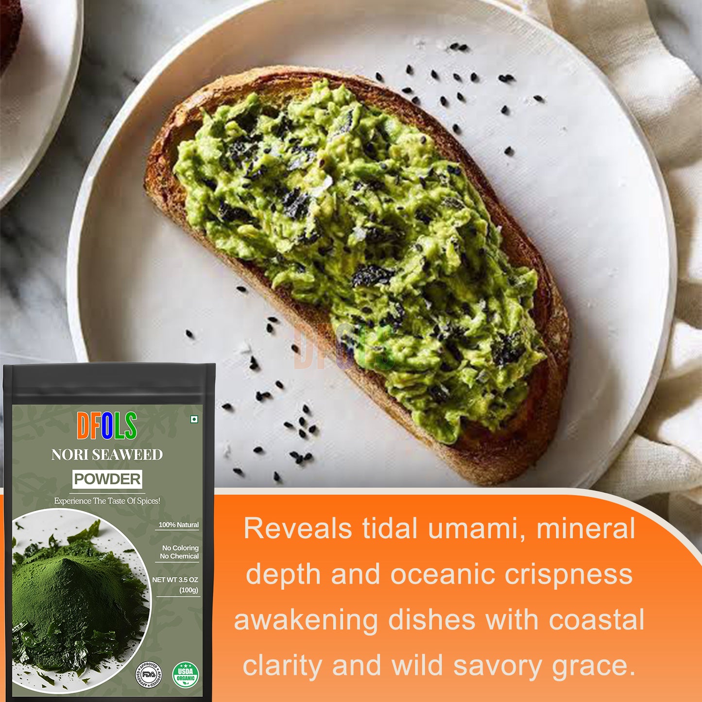 Raw Nori Powder | 100% Pure Green Seaweed Powder | Vegan, Non-GMO, No Additives | Premium Japanese Nori for Cooking, Smoothies, Seasoning & Health Benefits | Natural Sea Vegetable - DFOLS
