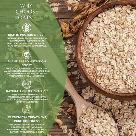 Organic Rolled Oats | Pure Wholegrain, Gluten-Free & Pesticide-Free | Hand-Picked, High-Fiber Oats for Weight Loss, Oatmeal, Muesli, Baking & Healthy Lifestyle