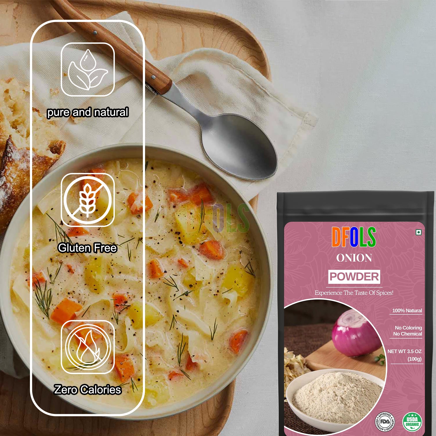 Onion Powder Non GMO, Gluten Free, 100% Raw, Sourced from India, Perfect for Cooking, Seasonings. - DFOLS