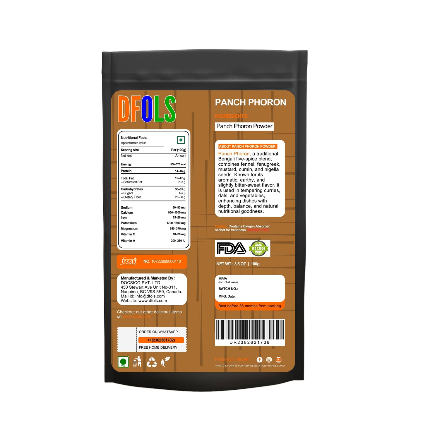 Panch Puran | All Natural Bengali 5-Spice Blend | Vegan, Gluten-Friendly, NON-GMO, Kosher | Authentic Indian Origin Seasoning - DFOLS