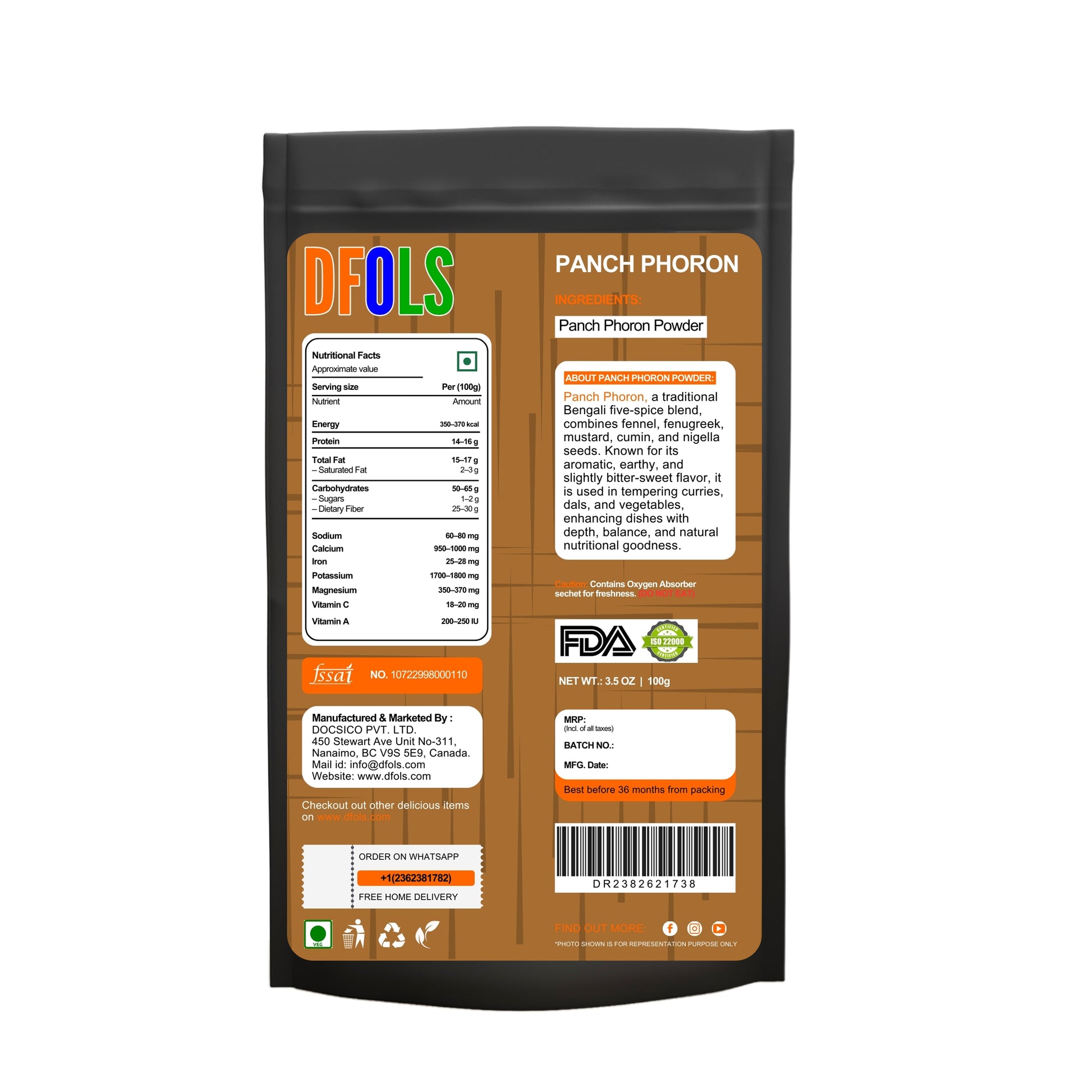 Panch Puran | All Natural Bengali 5-Spice Blend | Vegan, Gluten-Friendly, NON-GMO, Kosher | Authentic Indian Origin Seasoning - DFOLS