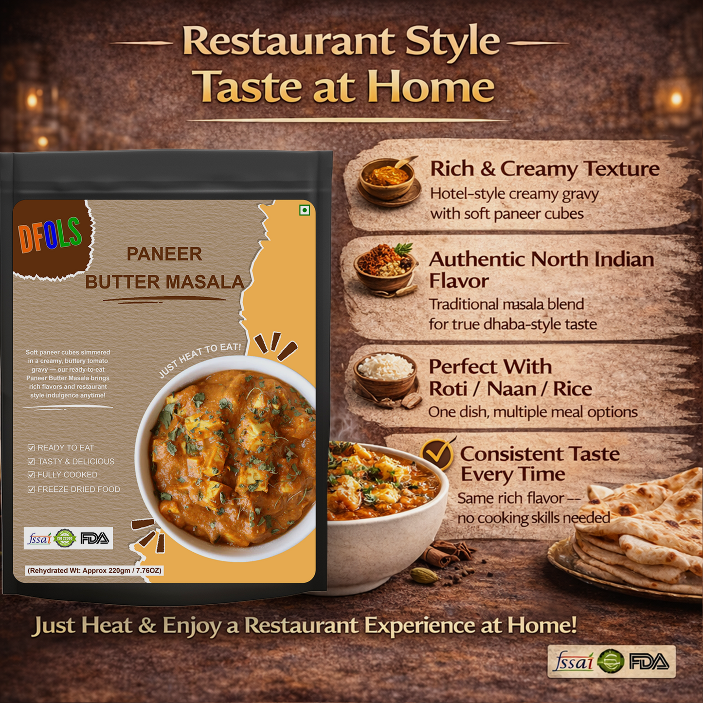 Paneer Butter Masala | Authentic North Indian Curry | Soft Cottage Cheese in Rich & Creamy Tomato Gravy | Ready to Eat | Heat & Serve Meal Pack