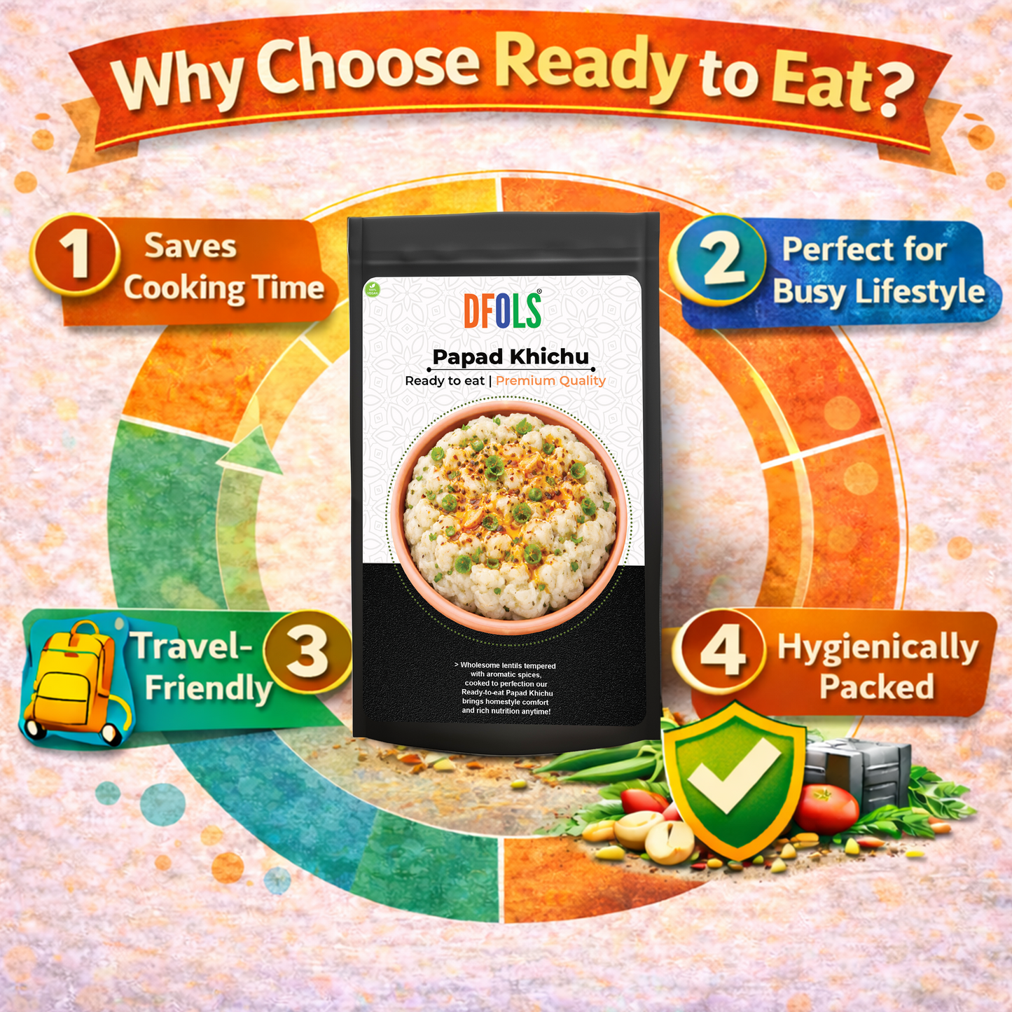 Dfols Papad Khichu Ready to Eat Gujarati Snack 0.44lb 7.05oz 200g パパドキチュ