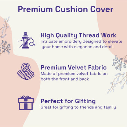 DFOLS Arc Grey Velvet Cushion Cover – Modern Thread Work Décor