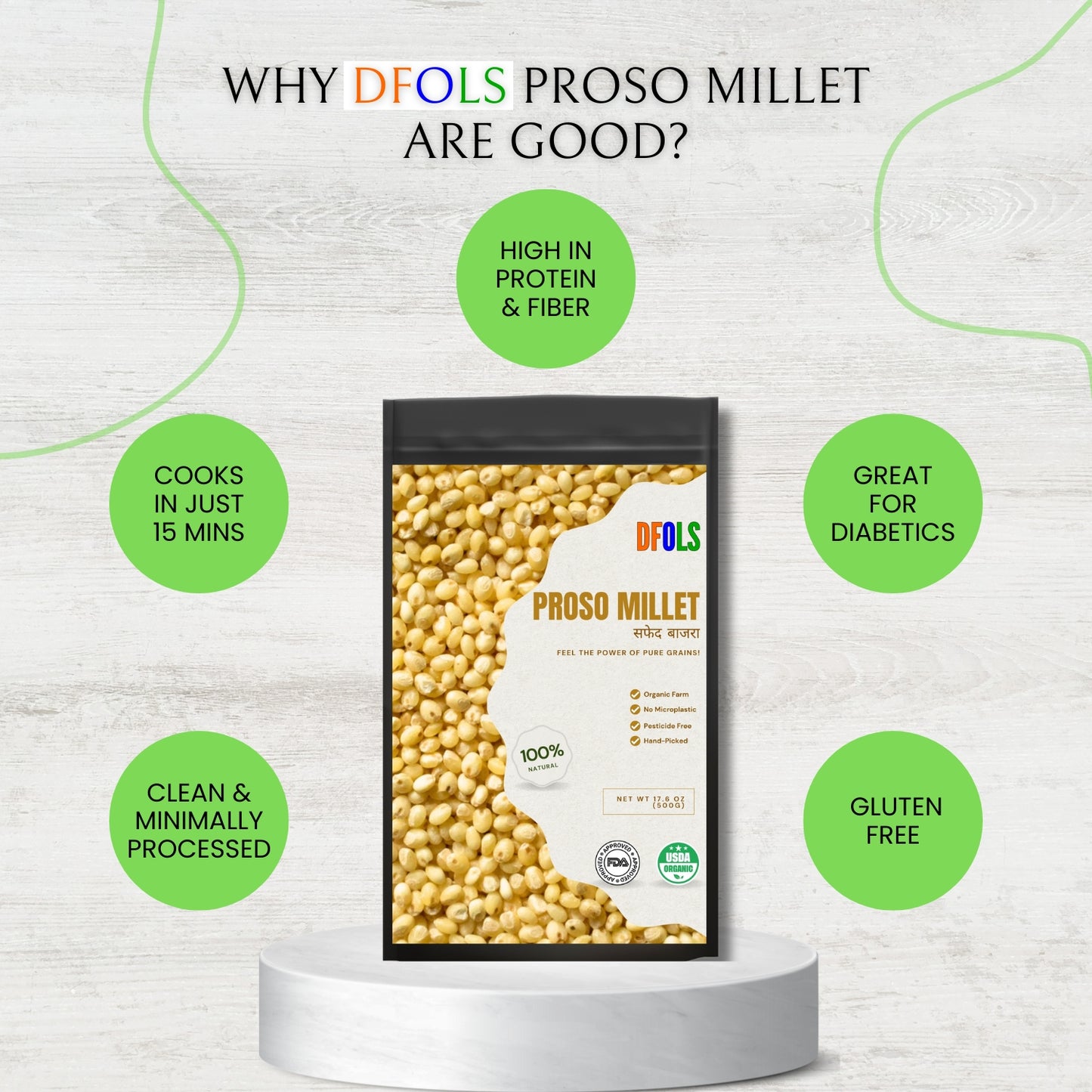 DFOLS Proso Millet Whole Grain Neutral 0.55lb 8.82oz 250g プロソミレット