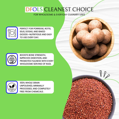 DFOLS Organic Ragi (Finger Millet) | Natural, Gluten-Free Super Grain | High Calcium, Fiber-Rich, Hand-Picked & Pesticide-Free | Nutrient-Dense Millet for Daily Nutrition