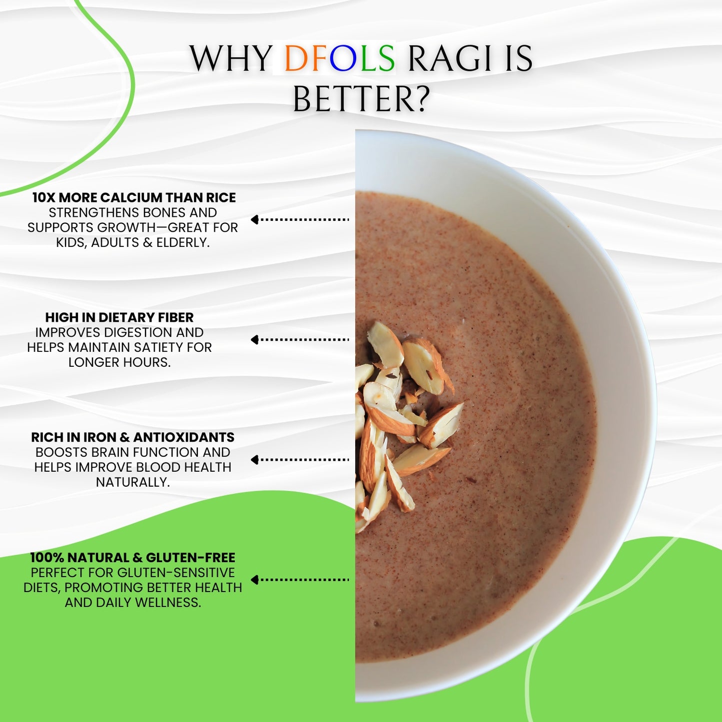 DFOLS Organic Ragi (Finger Millet) | Natural, Gluten-Free Super Grain | High Calcium, Fiber-Rich, Hand-Picked & Pesticide-Free | Nutrient-Dense Millet for Daily Nutrition