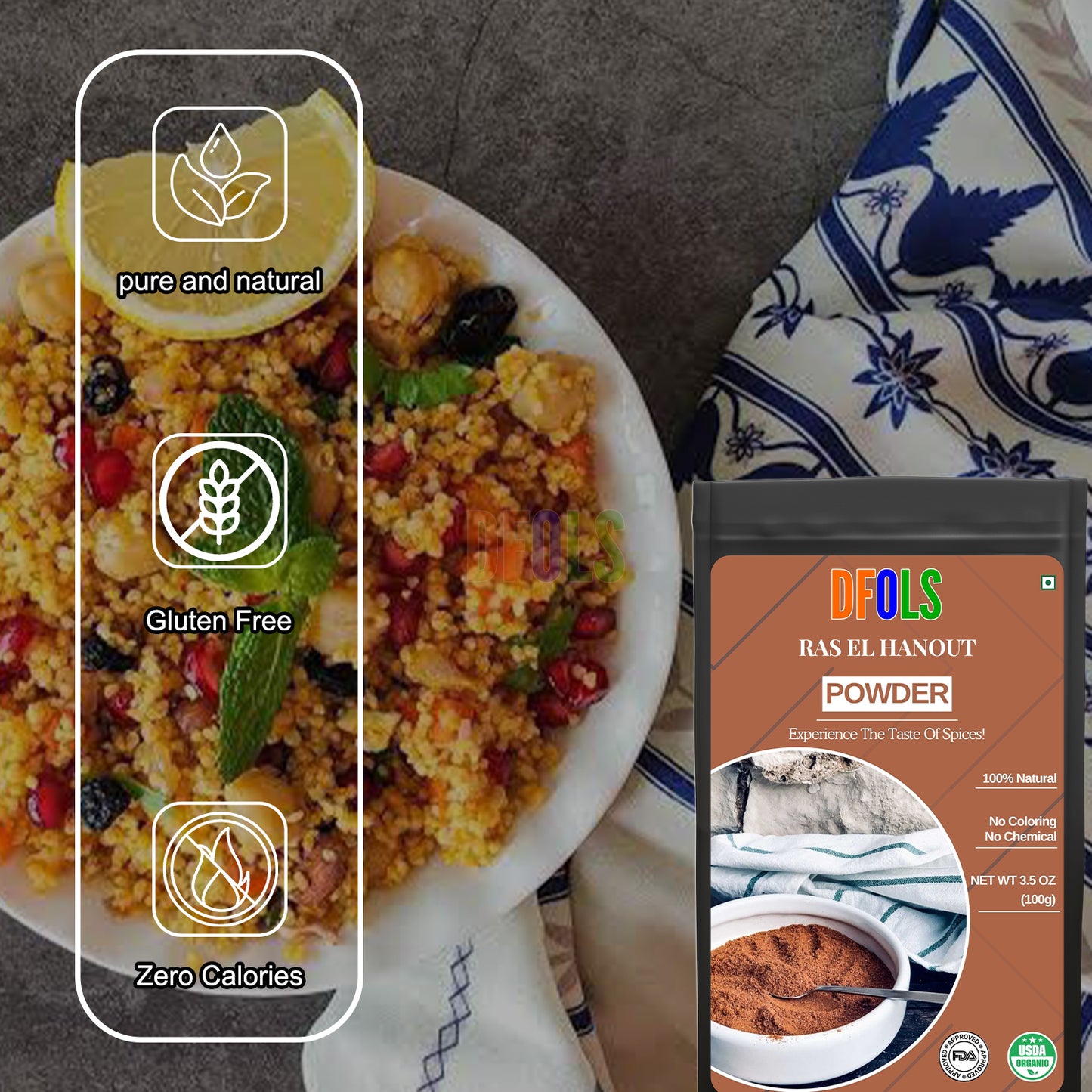 Ras El Hanout Moroccan Spice Blend | Authentic All-Natural Seasoning Powder for Cooking | Aromatic Mix for Meat Rubs, Grilled & Roasted Dishes | Premium Gourmet Spice - DFOLS