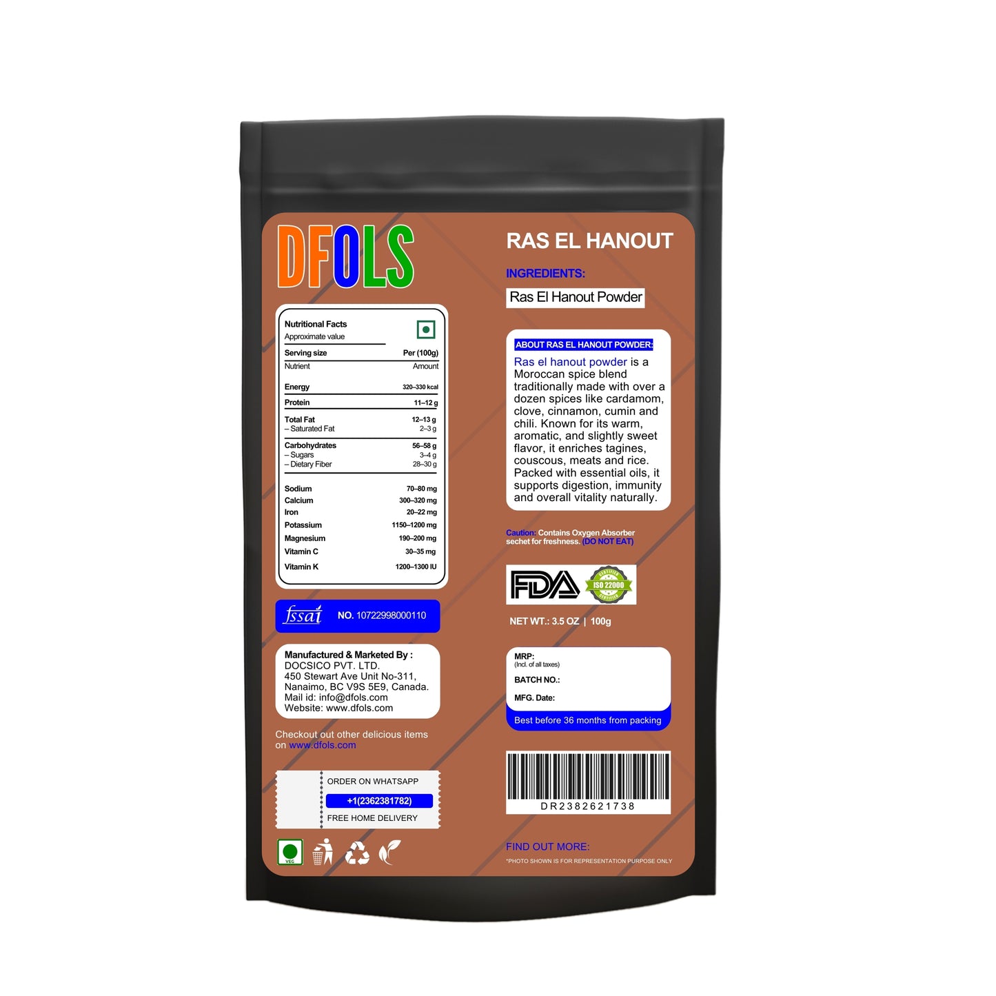 Ras El Hanout Moroccan Spice Blend | Authentic All-Natural Seasoning Powder for Cooking | Aromatic Mix for Meat Rubs, Grilled & Roasted Dishes | Premium Gourmet Spice - DFOLS