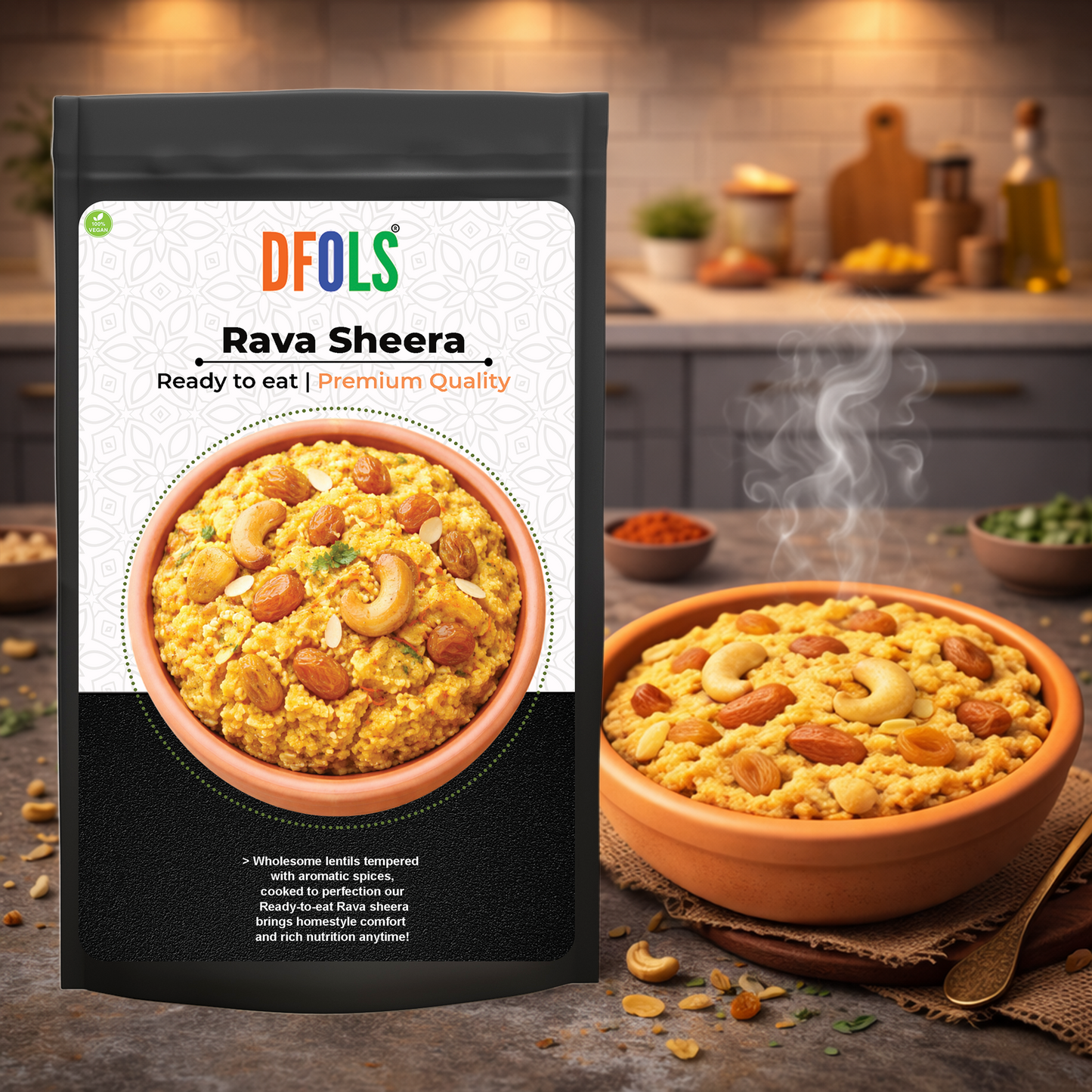 Dfols Rava Sheera Ready to Eat Indian Semolina Dessert 0.22lb 3.52oz 100g ラヴァシーラ