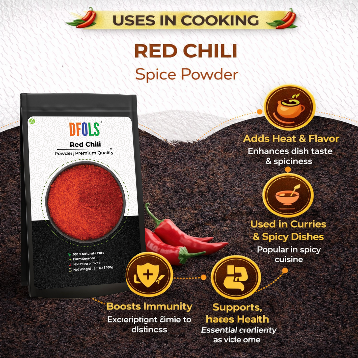 Dfols Chili Powder 100g (3.5oz / 0.22lb) Pure Natural Indian Spice – チリパウダー