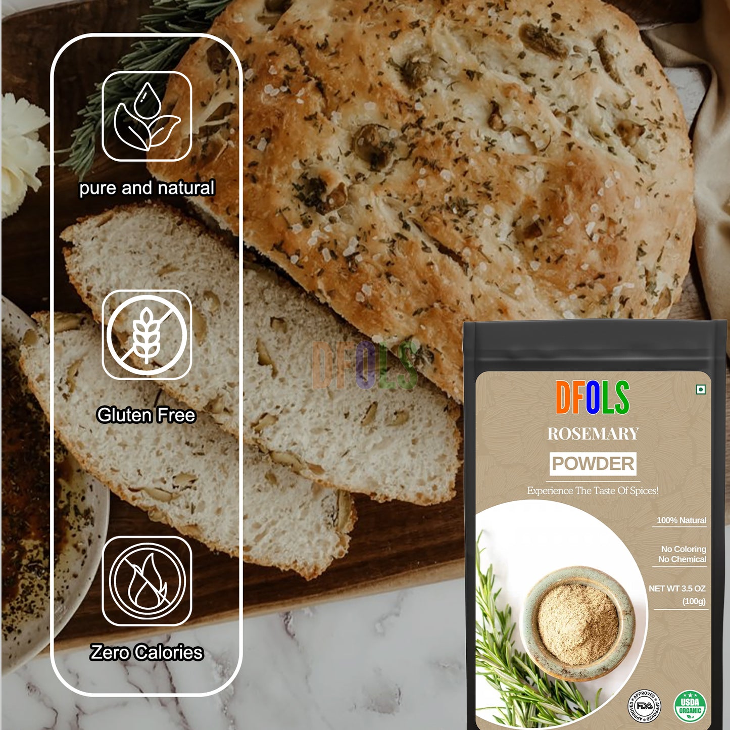 Organic Rosemary Leaf Powder, Natural & Dried Rosemary Leaves Powder - Ideal for Cooking and Baking. - DFOLS