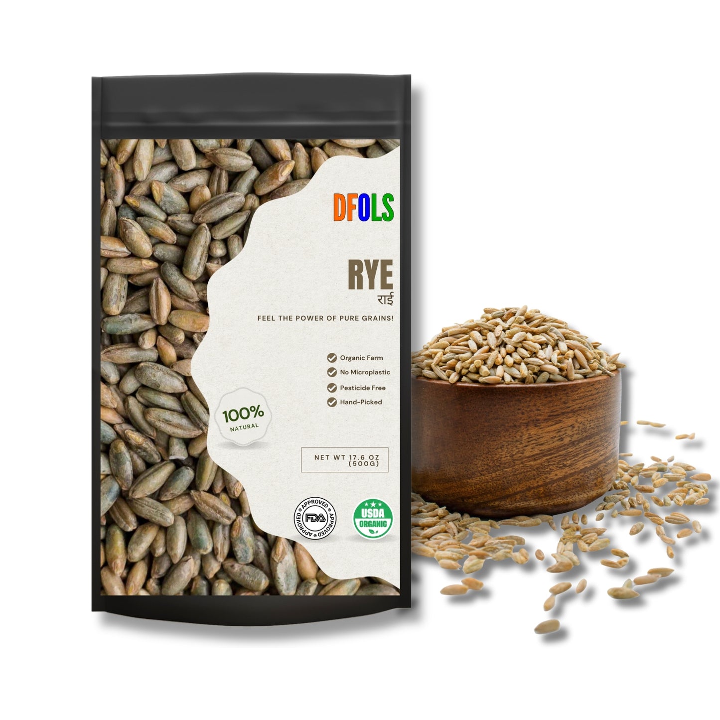 DFOLS Premium Organic Rye | Natural, Non-GMO, Gluten-Free Whole Grain | High Fiber, Protein & Antioxidants | Supports Digestion, Heart Health & Weight Management