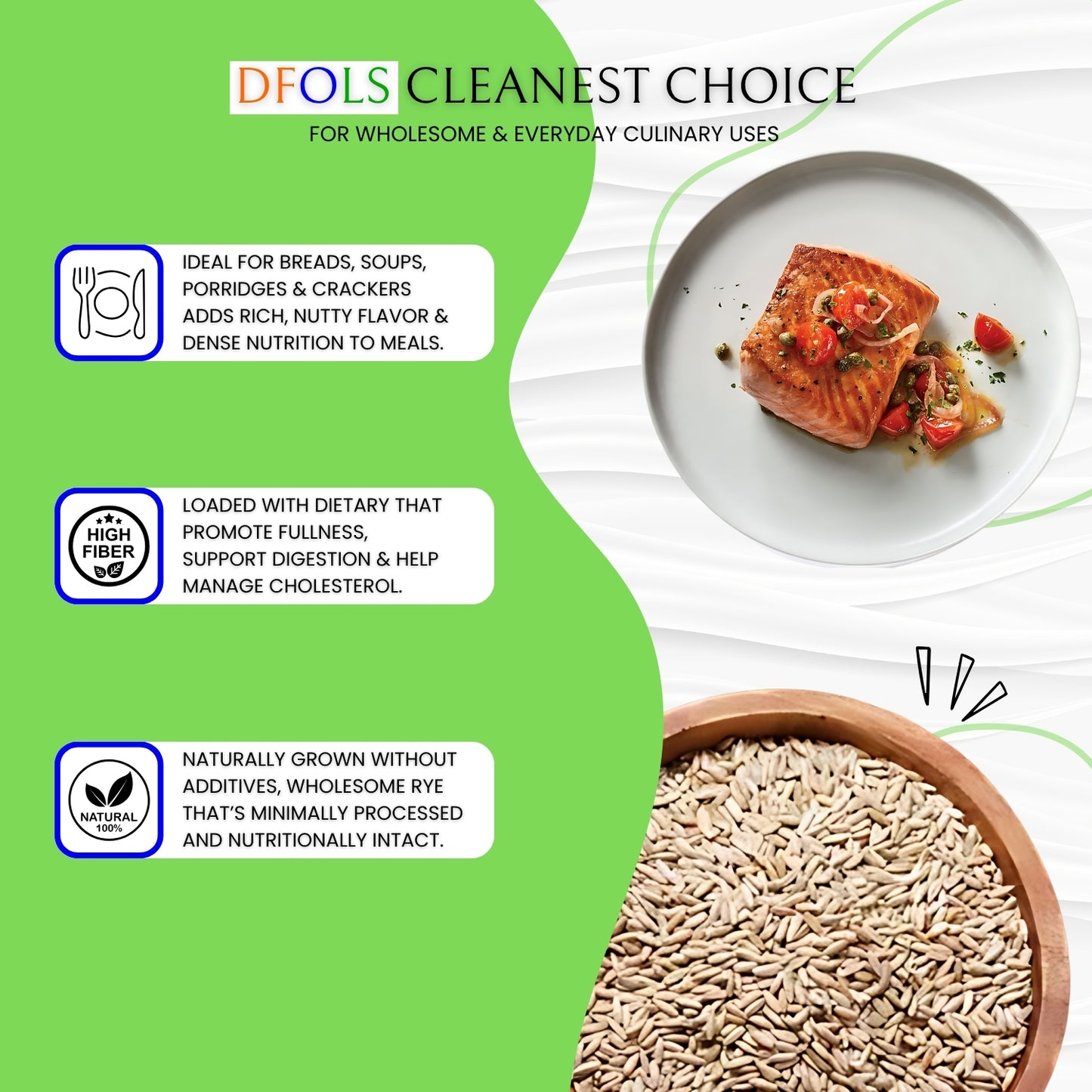 DFOLS Premium Organic Rye | Natural, Non-GMO, Gluten-Free Whole Grain | High Fiber, Protein & Antioxidants | Supports Digestion, Heart Health & Weight Management