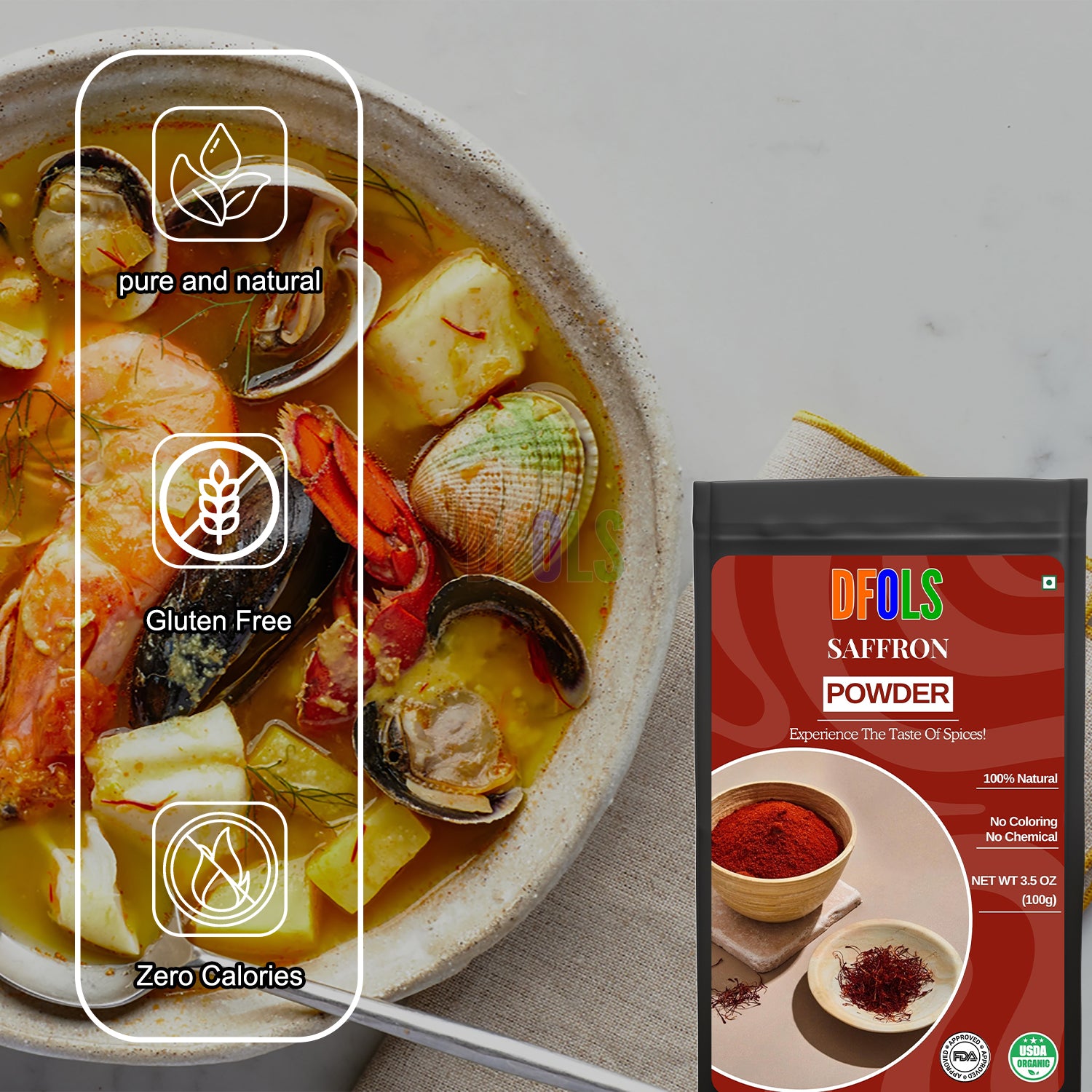 Premium Organic Super Negin Saffron Threads | 100% Pure Red Grade A+ | Non-GMO Certified | Ideal for Tea, Paella, Biryani, Rice, Desserts, Golden Milk, Risotto & Everyday Cooking - DFOLS