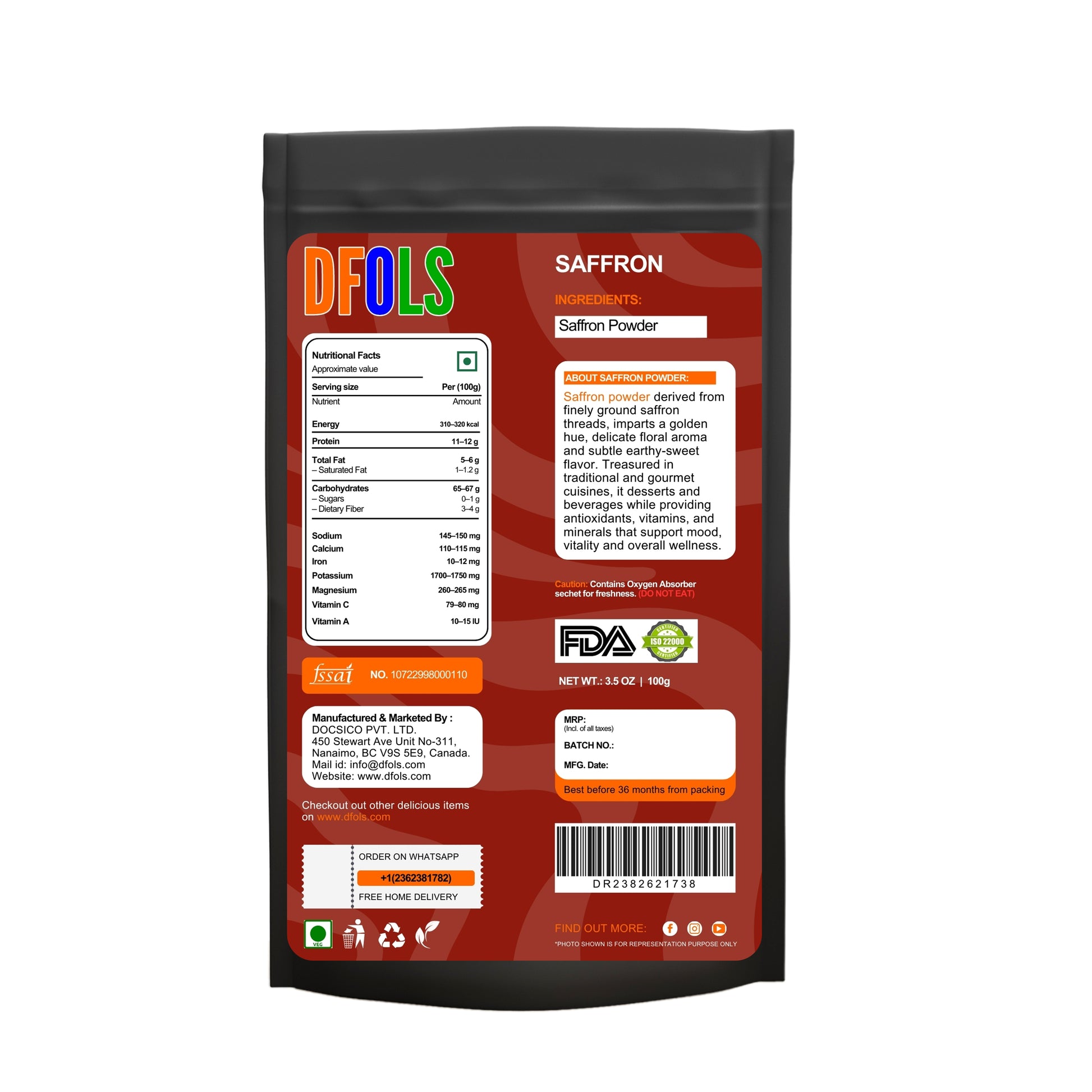 Premium Organic Super Negin Saffron Threads | 100% Pure Red Grade A+ | Non-GMO Certified | Ideal for Tea, Paella, Biryani, Rice, Desserts, Golden Milk, Risotto & Everyday Cooking - DFOLS