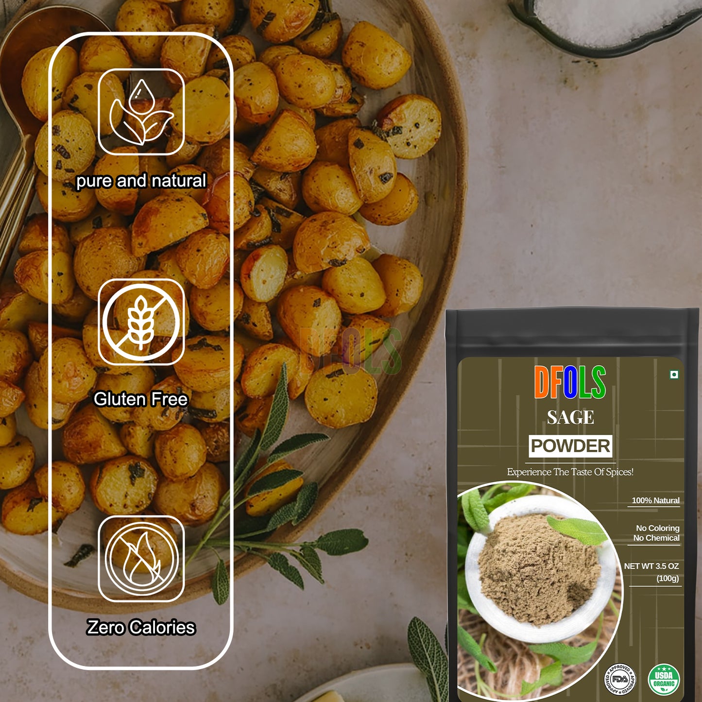 Saga Powder - All-Natural Herbal Powder for Cooking & Wellness - Vegan, Gluten-Free & Freshly Ground. - DFOLS