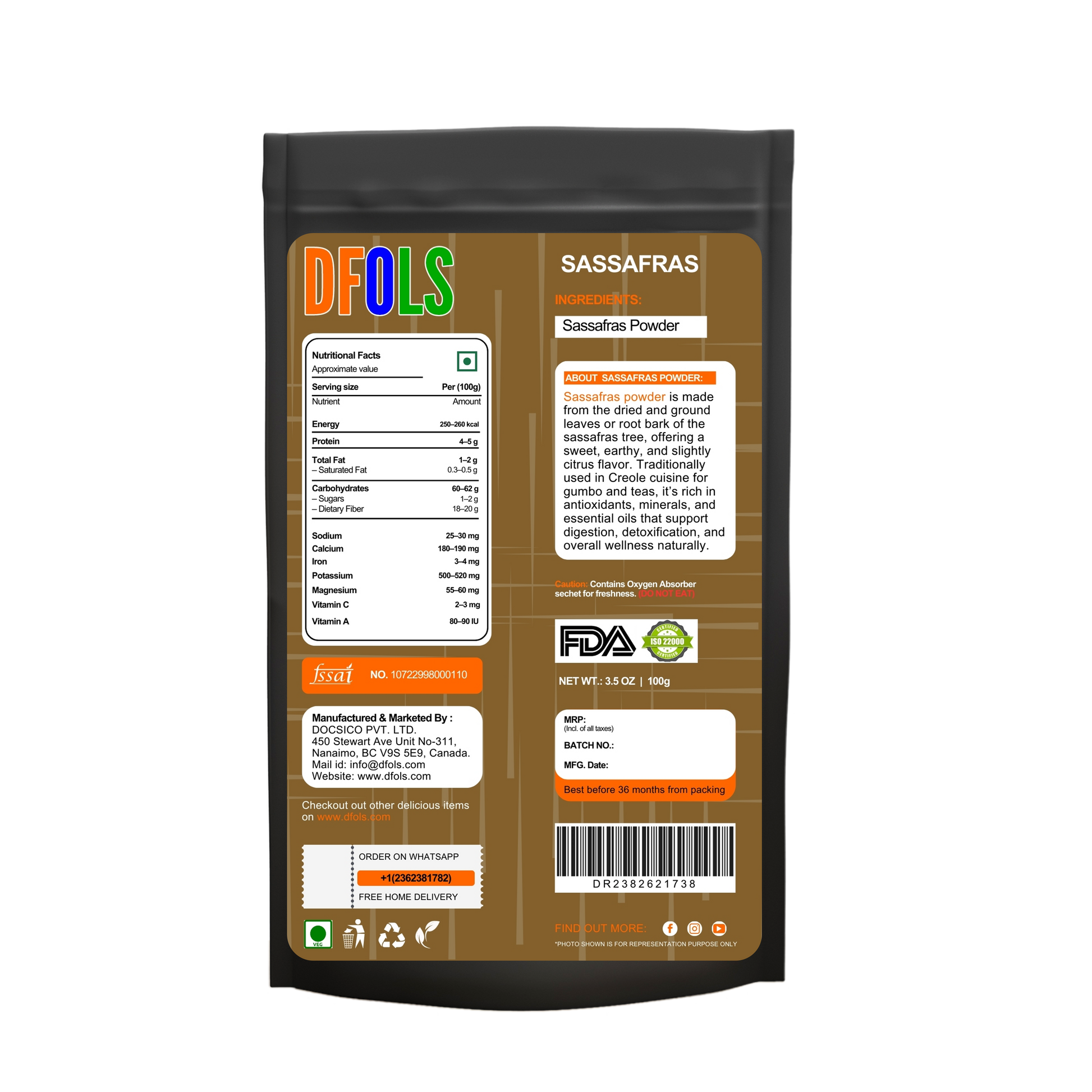 Premium Sassafras Powder – 100% Natural, Authentic Flavor for Cooking, Baking & Herbal Remedies - DFOLS