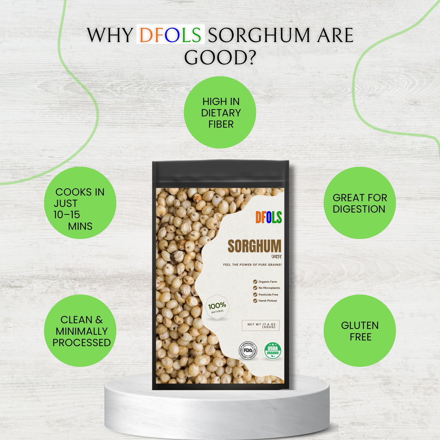 DFOLS Sorghum Whole Grain Mild Earthy 0.55lb 8.82oz 250g ソルガム