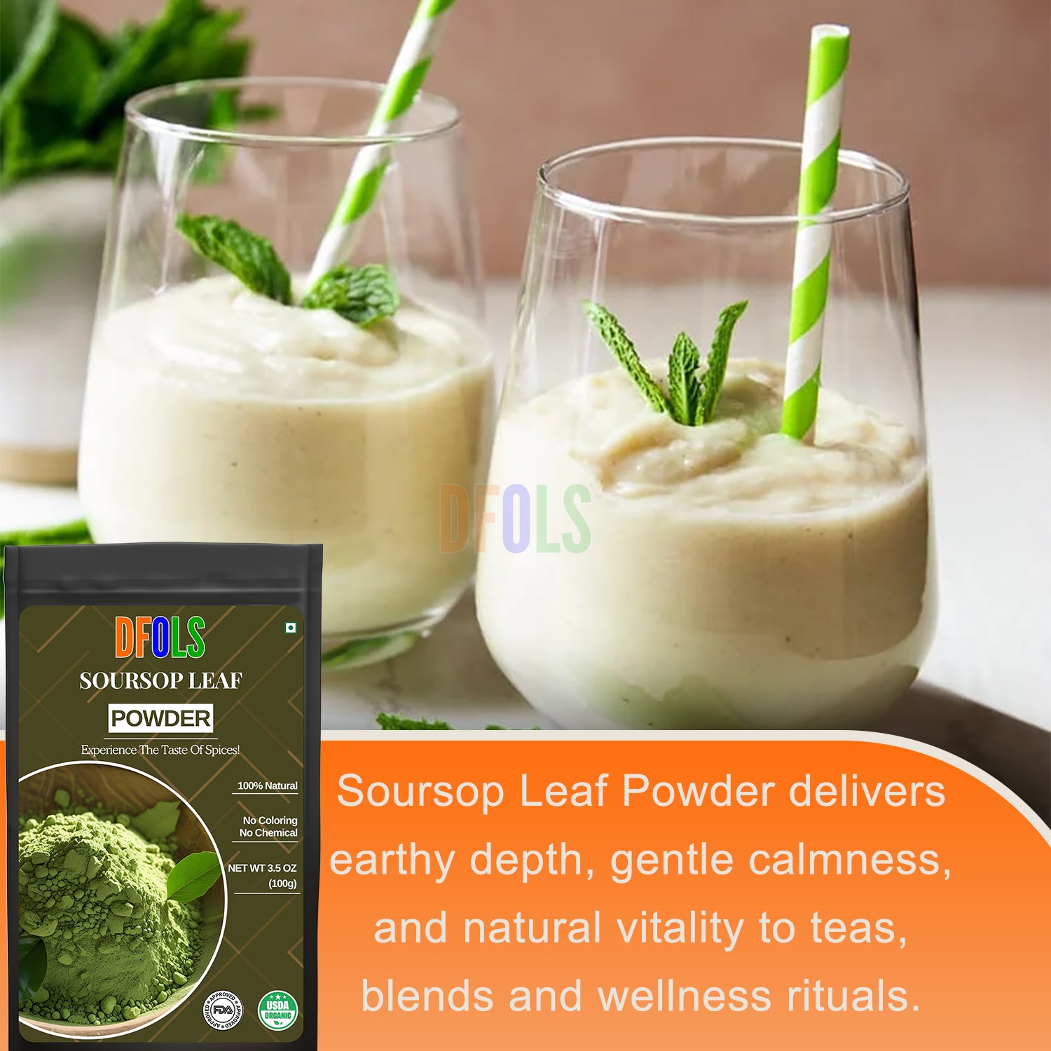 Soursop Leaf Powder – 100% Natural Graviola Leaf Powder for Tea & Wellness (4 oz Jar) – Non-GMO, Gluten-Free, Vegan, Herbal Superfood - DFOLS