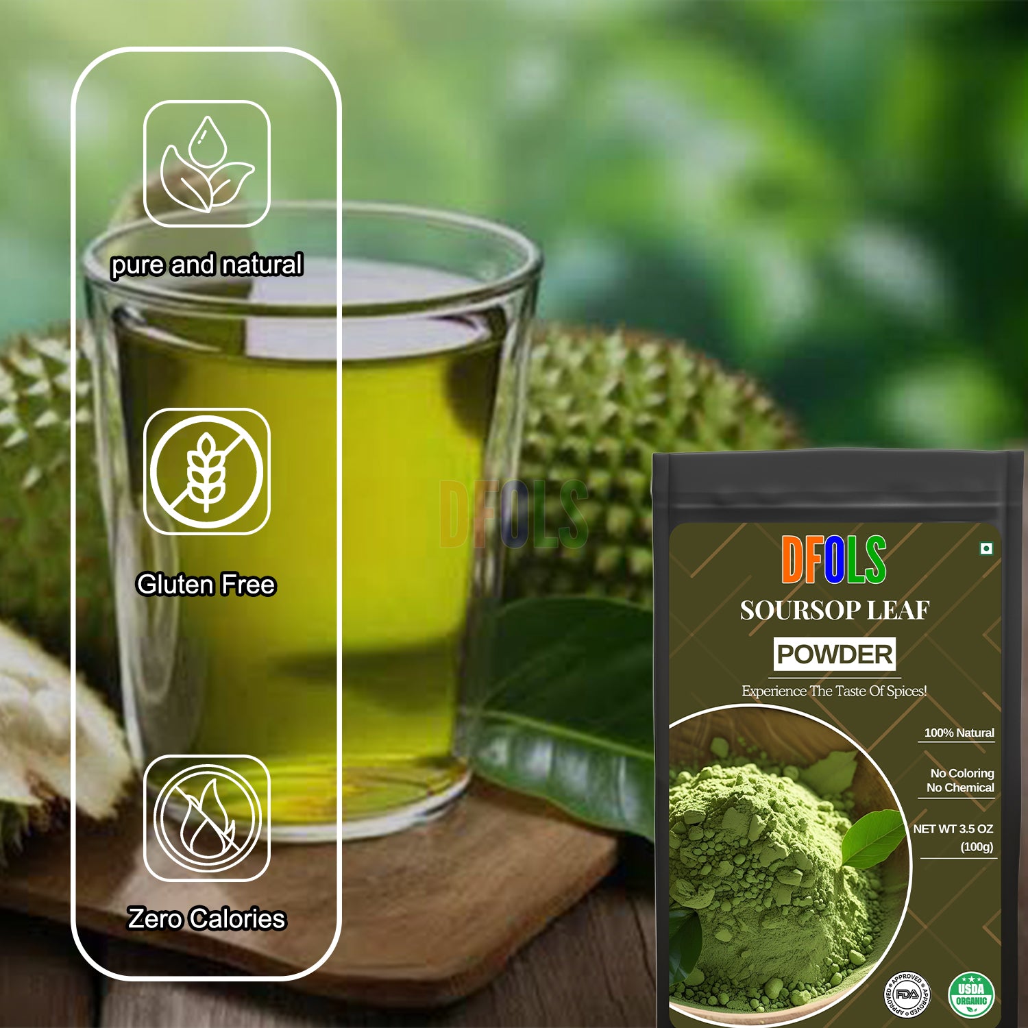 Soursop Leaf Powder – 100% Natural Graviola Leaf Powder for Tea & Wellness (4 oz Jar) – Non-GMO, Gluten-Free, Vegan, Herbal Superfood - DFOLS