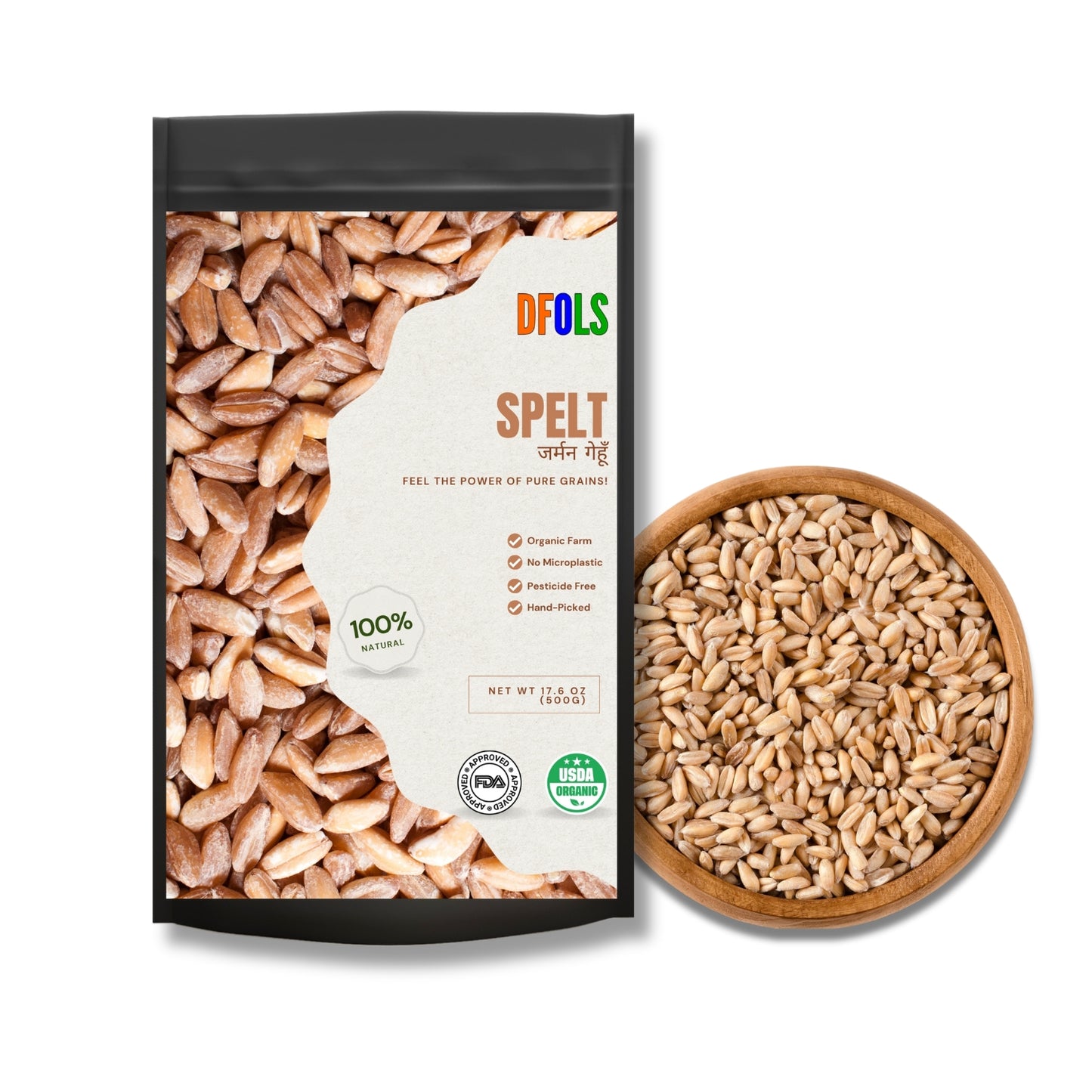 DFOLS Premium Spelt High in Fiber, Protein & Minerals | Vegan, Non-GMO, Easily Digestible | Ideal for Bread, Porridge & Healthy Meals