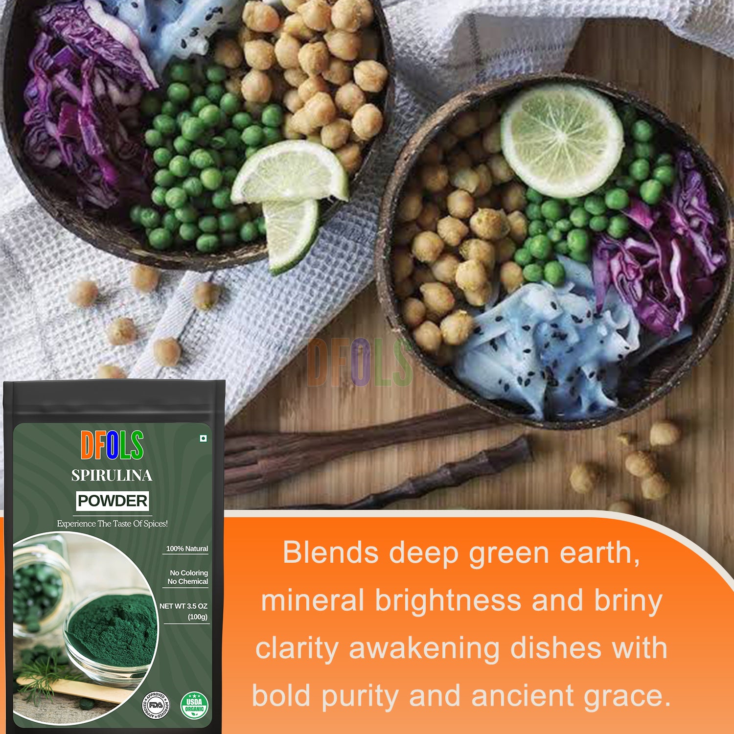 Premium Spirulina Powder | 100% Pure Natural Superfood | Rich in Protein, Vitamins & Antioxidants | Supports Energy, Detox, Immunity & Overall Wellness - DFOLS