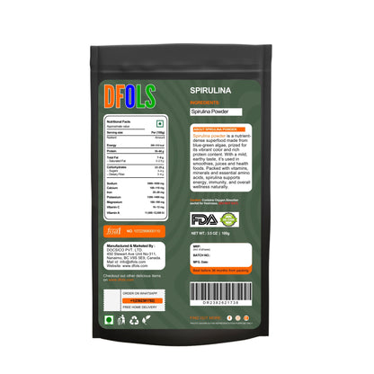 Premium Spirulina Powder | 100% Pure Natural Superfood | Rich in Protein, Vitamins & Antioxidants | Supports Energy, Detox, Immunity & Overall Wellness - DFOLS